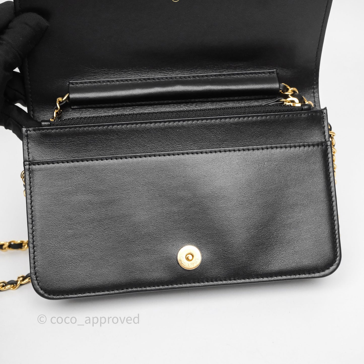Chanel Quilted Wallet on Chain WOC Stitching Black Calfskin Gold Hardware