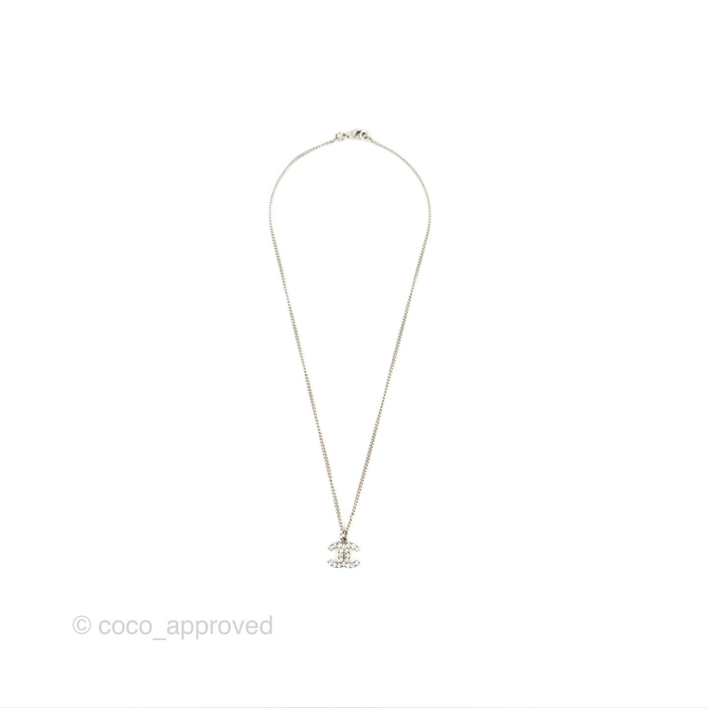 Chanel CC Crystal Necklace Silver Tone 13V