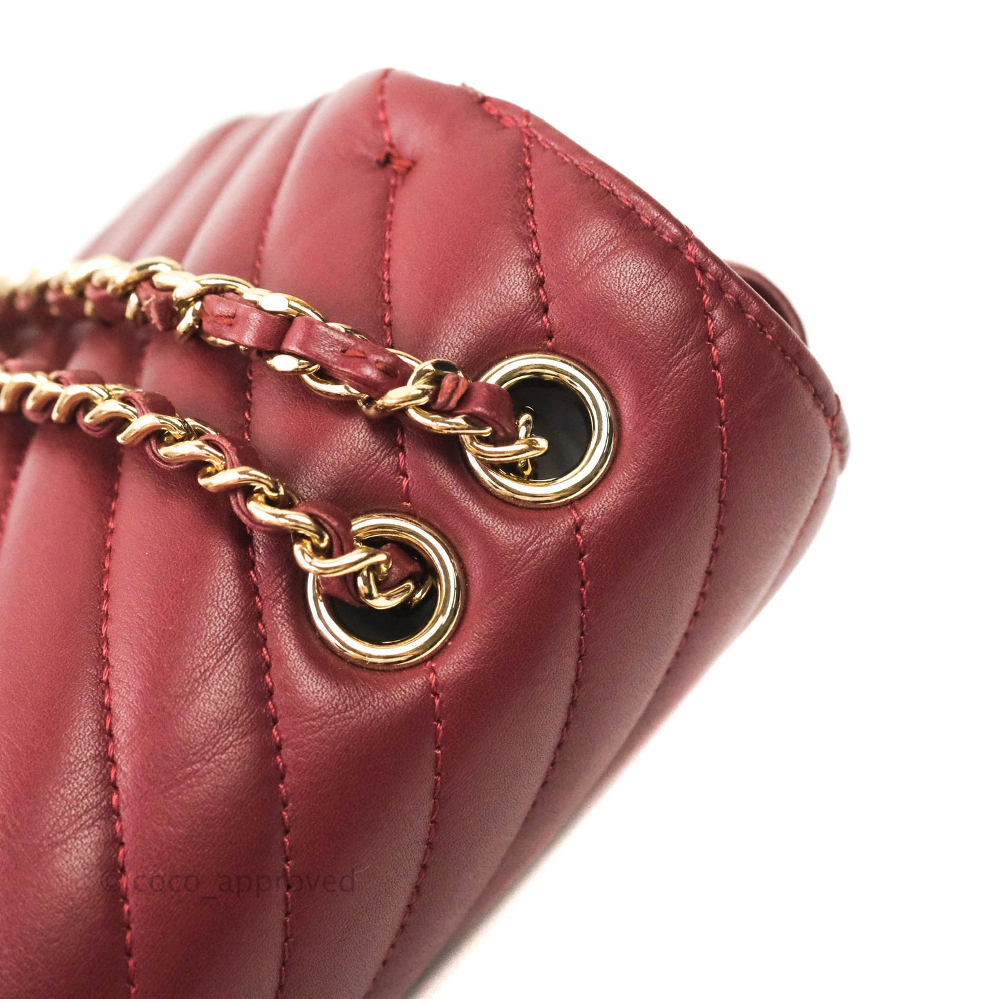 Chanel Small Statement Chevron Flap Bag Burgundy Lambskin Gold Hardware