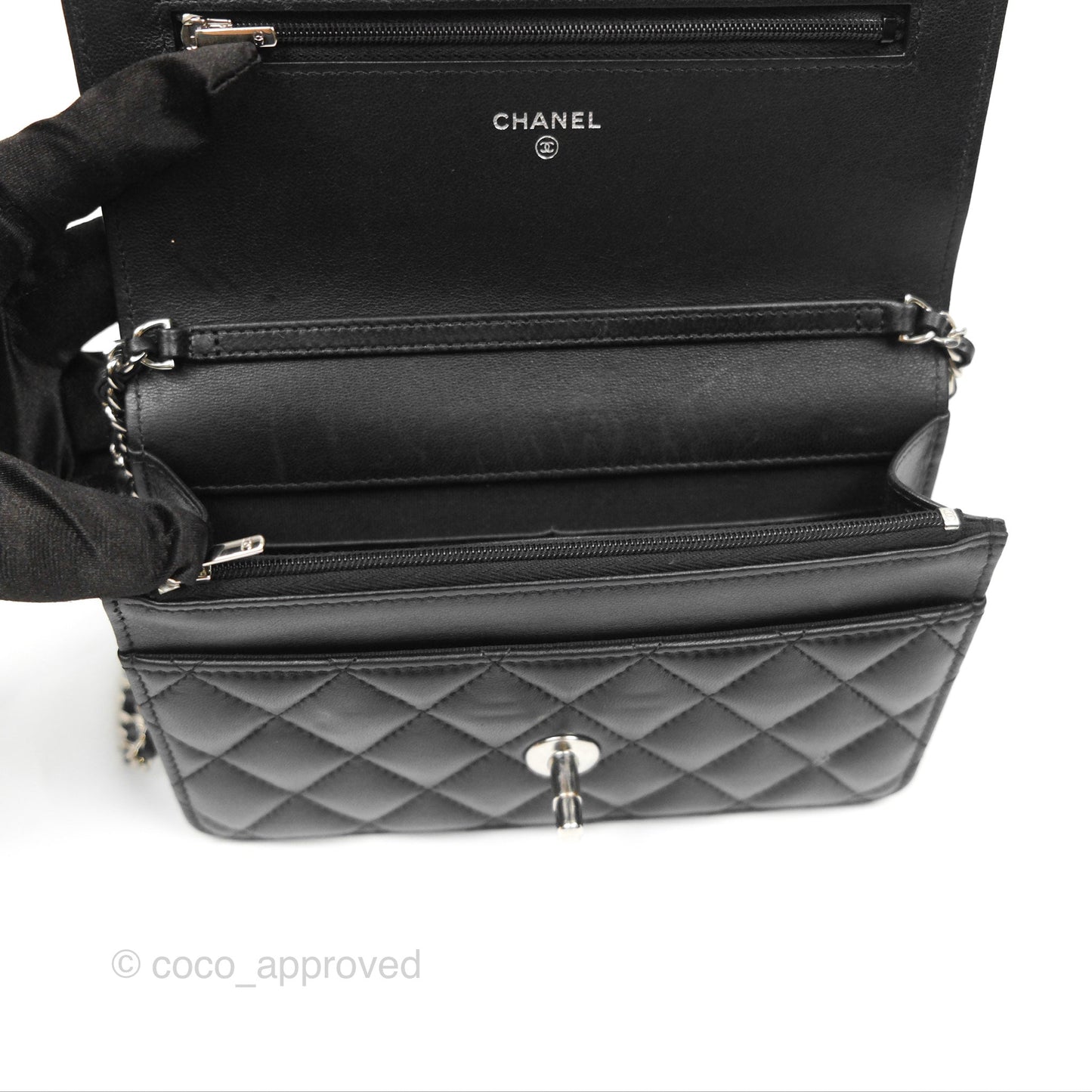 Chanel Gradient CC Wallet On Chain WOC Black Lambskin Silver Hardware 23K
