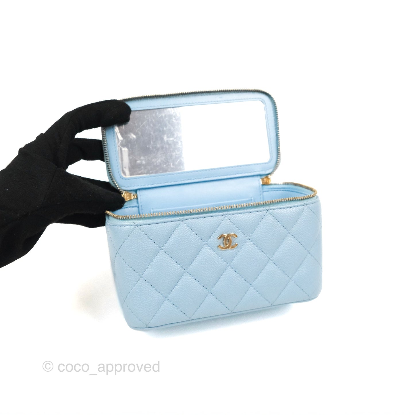 Chanel Vanity with Chain Blue Caviar Aged Gold Hardware