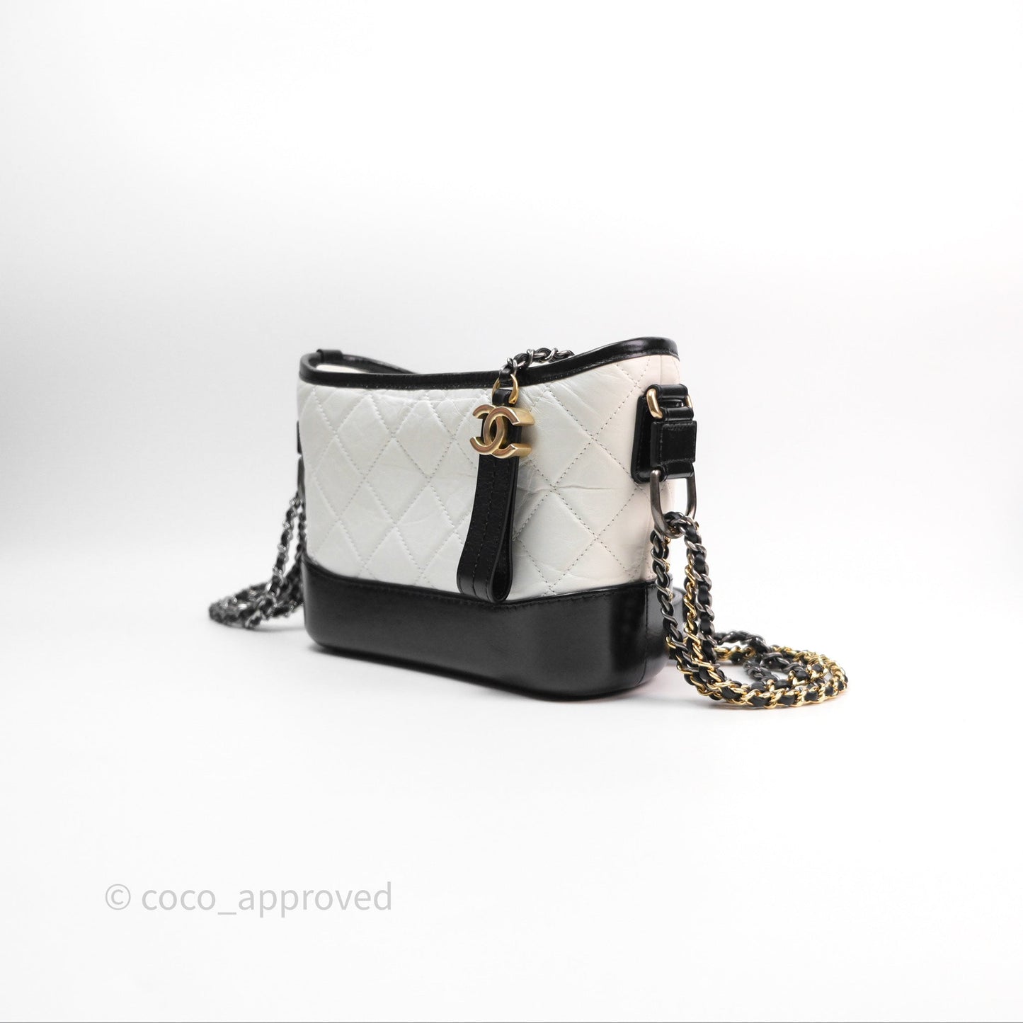 Chanel Small Gabrielle Hobo Quilted Black White Aged Calfskin