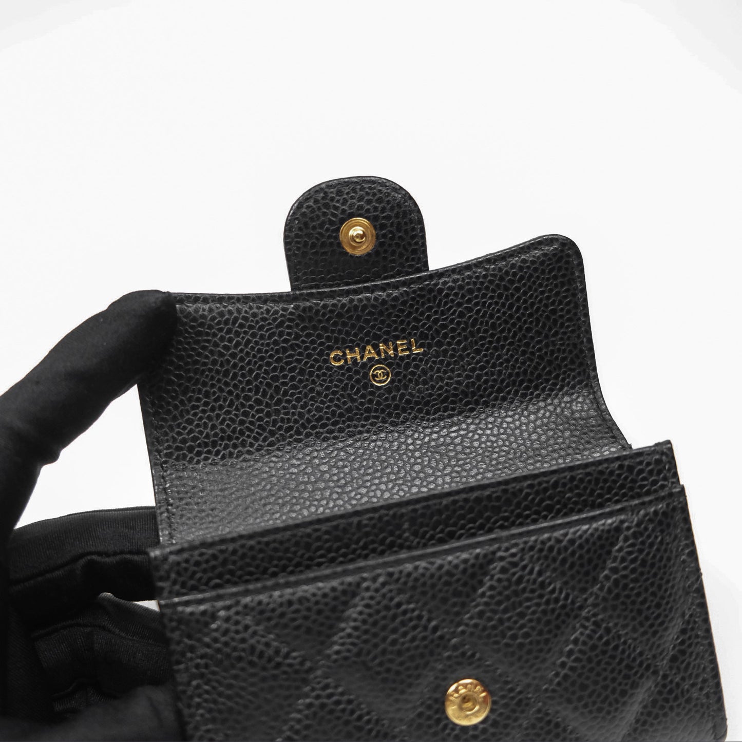 Chanel Quilted Flap Card Holder Caviar Black Gold Hardware