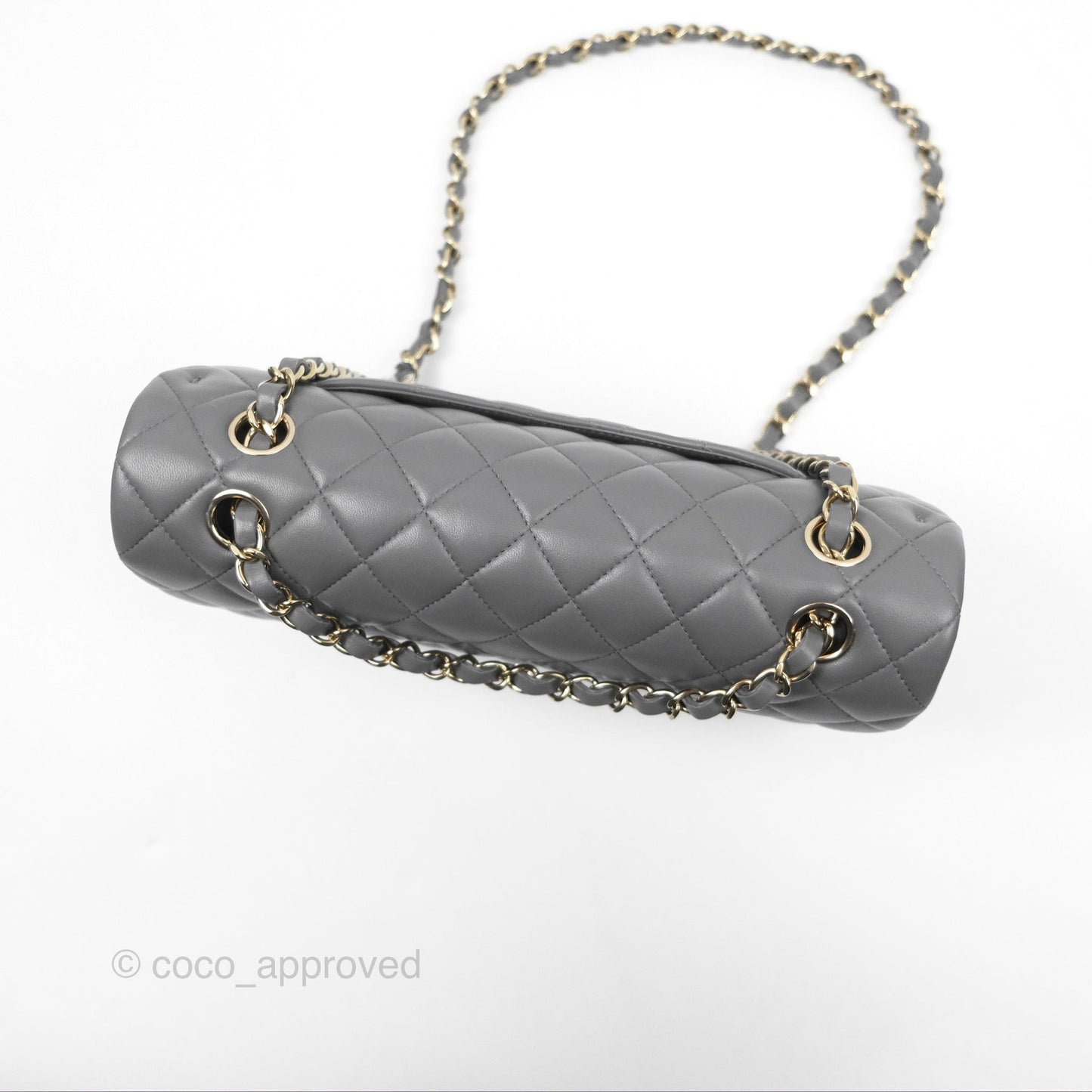 Chanel Classic M/L Medium Flap Quilted Grey Lambskin Gold Hardware