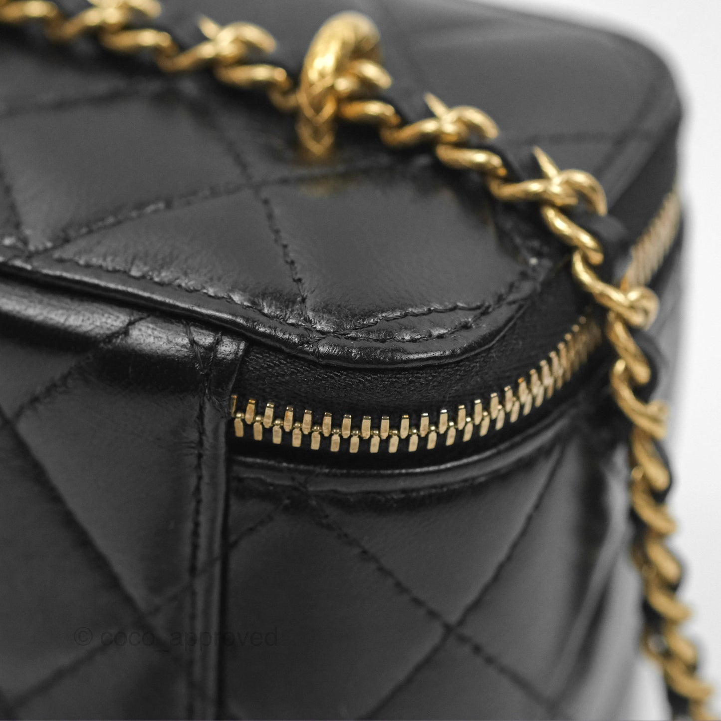Chanel Vanity with Double Chain Black Shiny Crumpled Calfskin Gold Hardware 23S