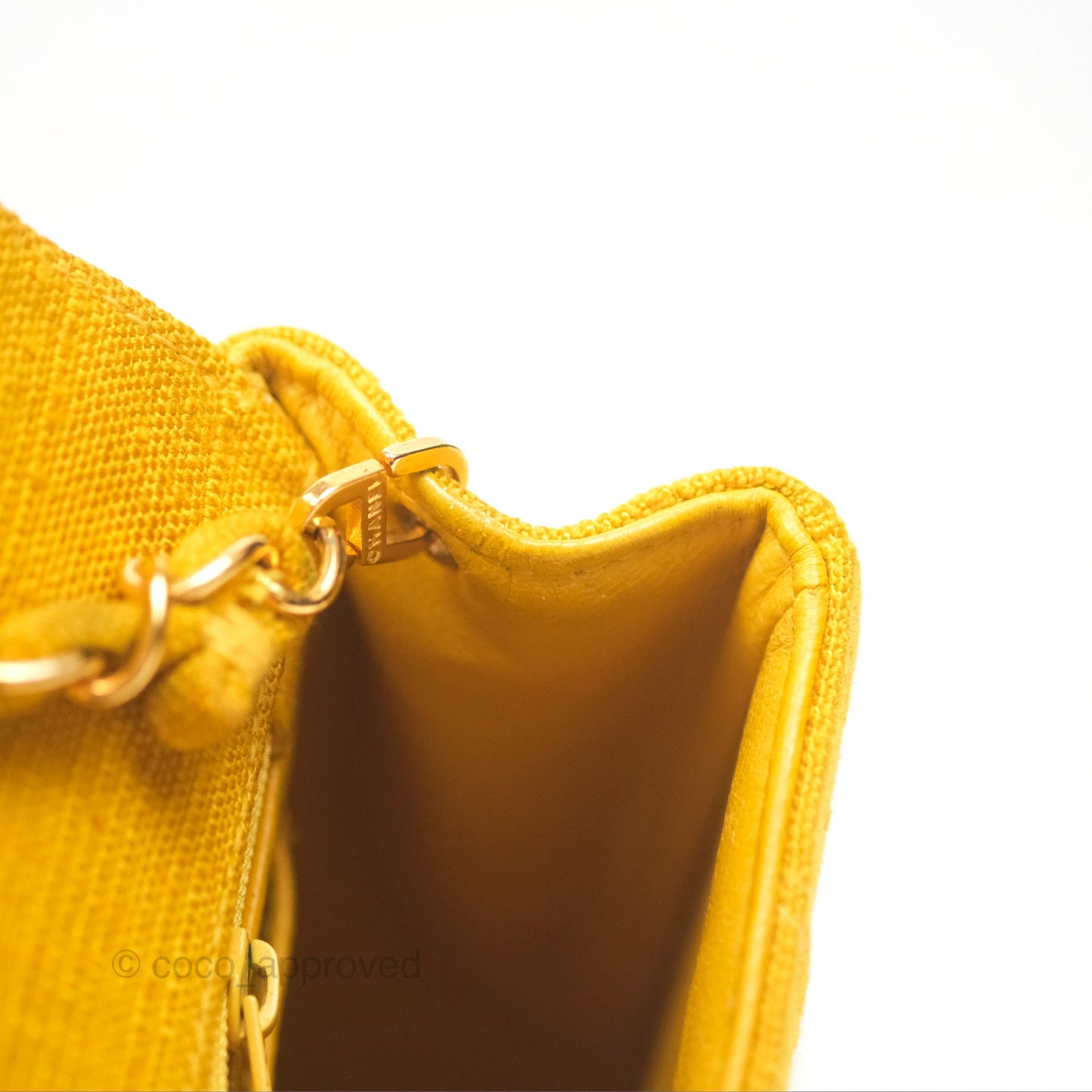 Chanel Vintage Small Classic Diana Flap Bag Yellow Linen Fabric 24K Gold Hardware