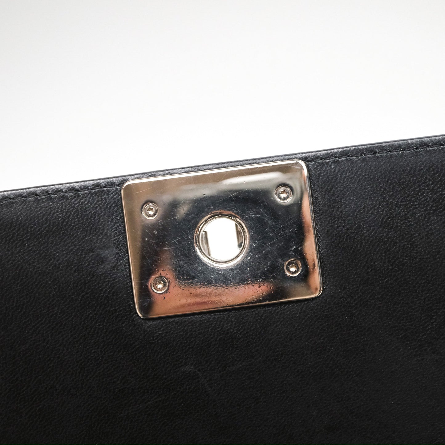 Chanel Medium Boy Chevron Iridescent PVC Lambskin Black Silver Hardware