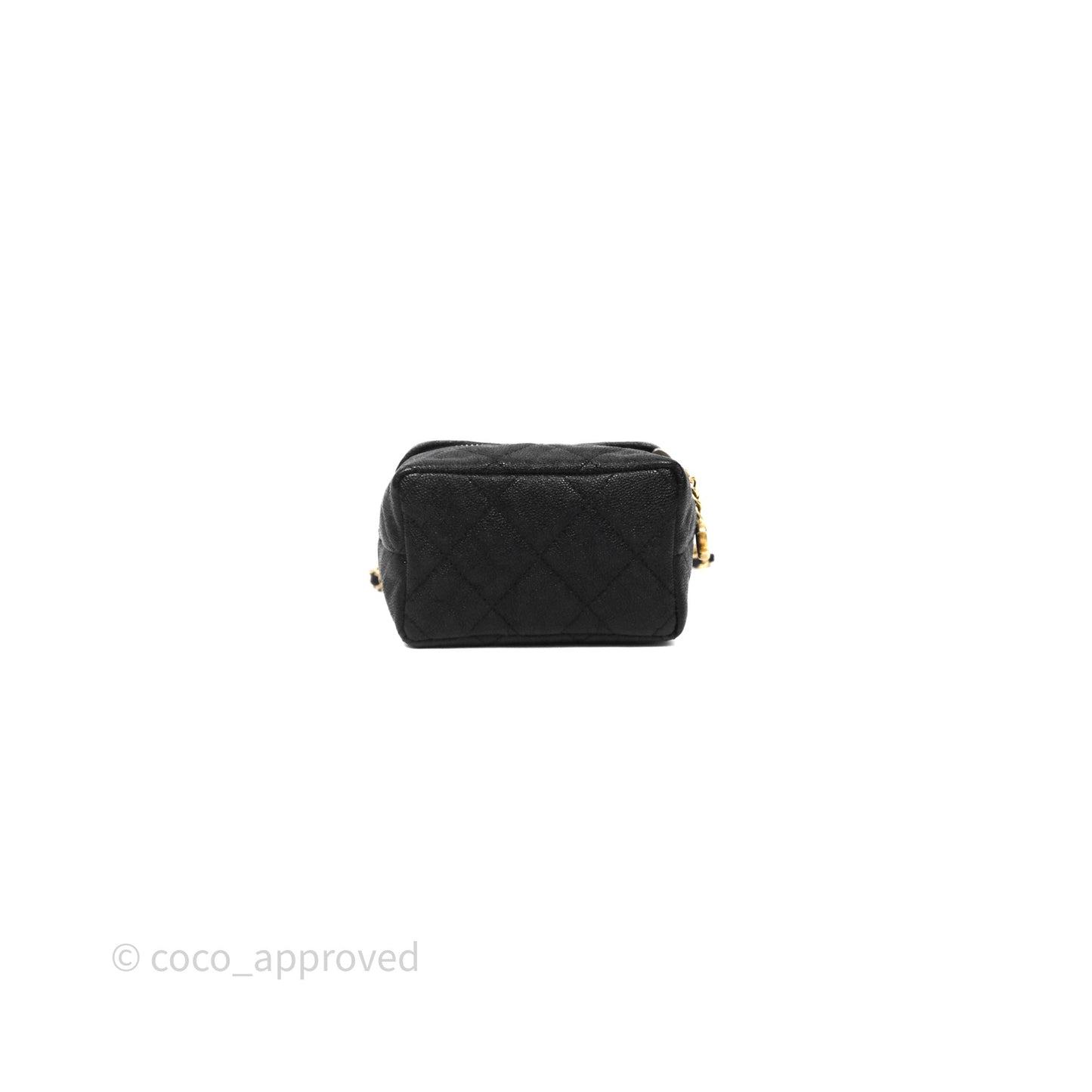 Chanel Quilted Mini Top Handle Vanity With Chain Black Caviar Aged Gold Hardware