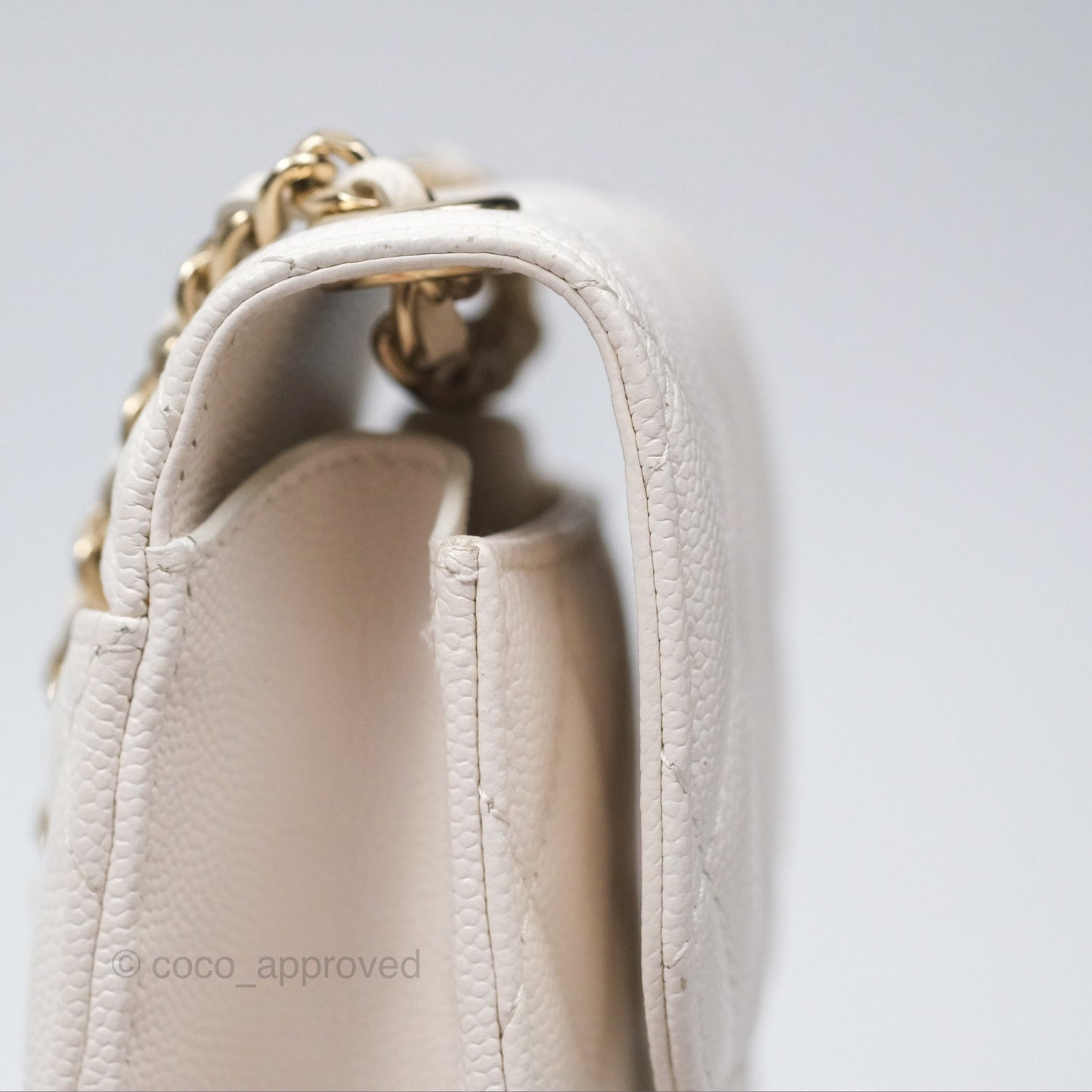 Chanel Classic Quilted Phone Holder White Caviar Gold Hardware