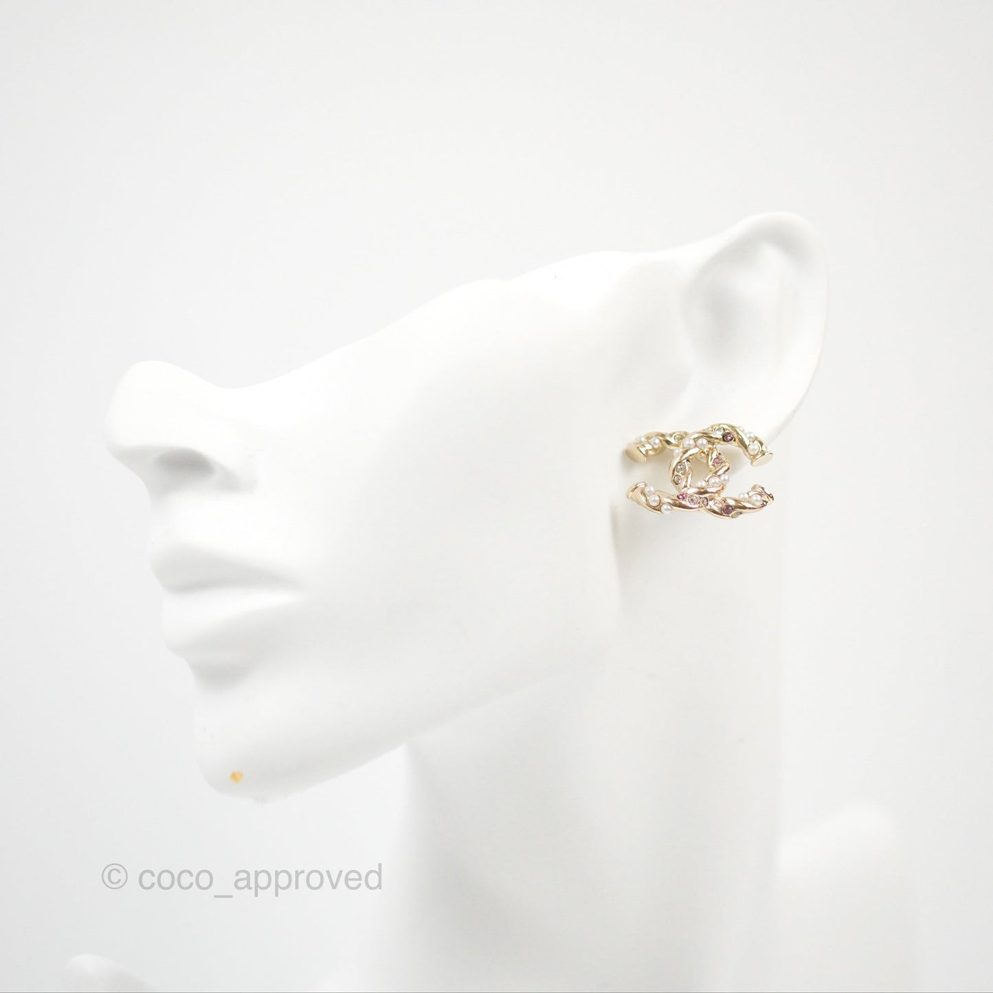 Chanel CC Pearl Crystal Twist Earrings Gold Tone 23B