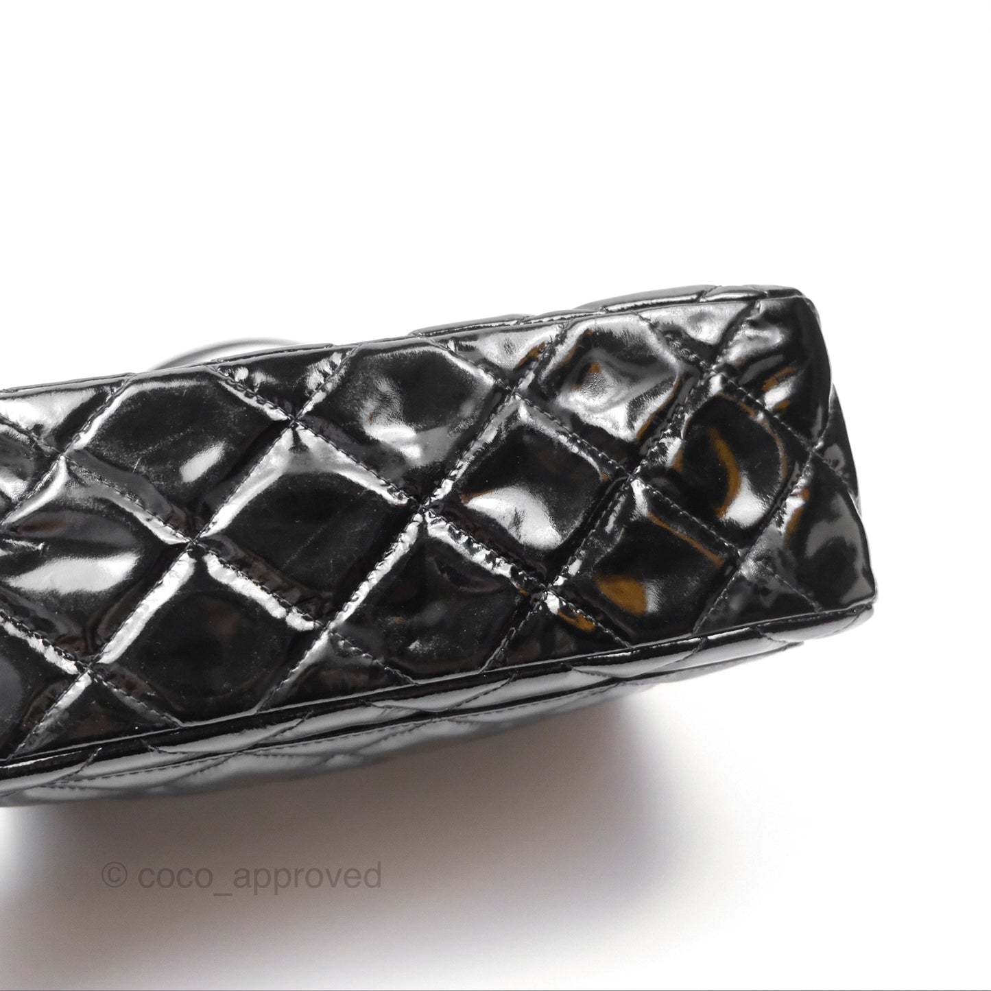 Chanel Vintage Tote Quilted Black Patent Silver Hardware