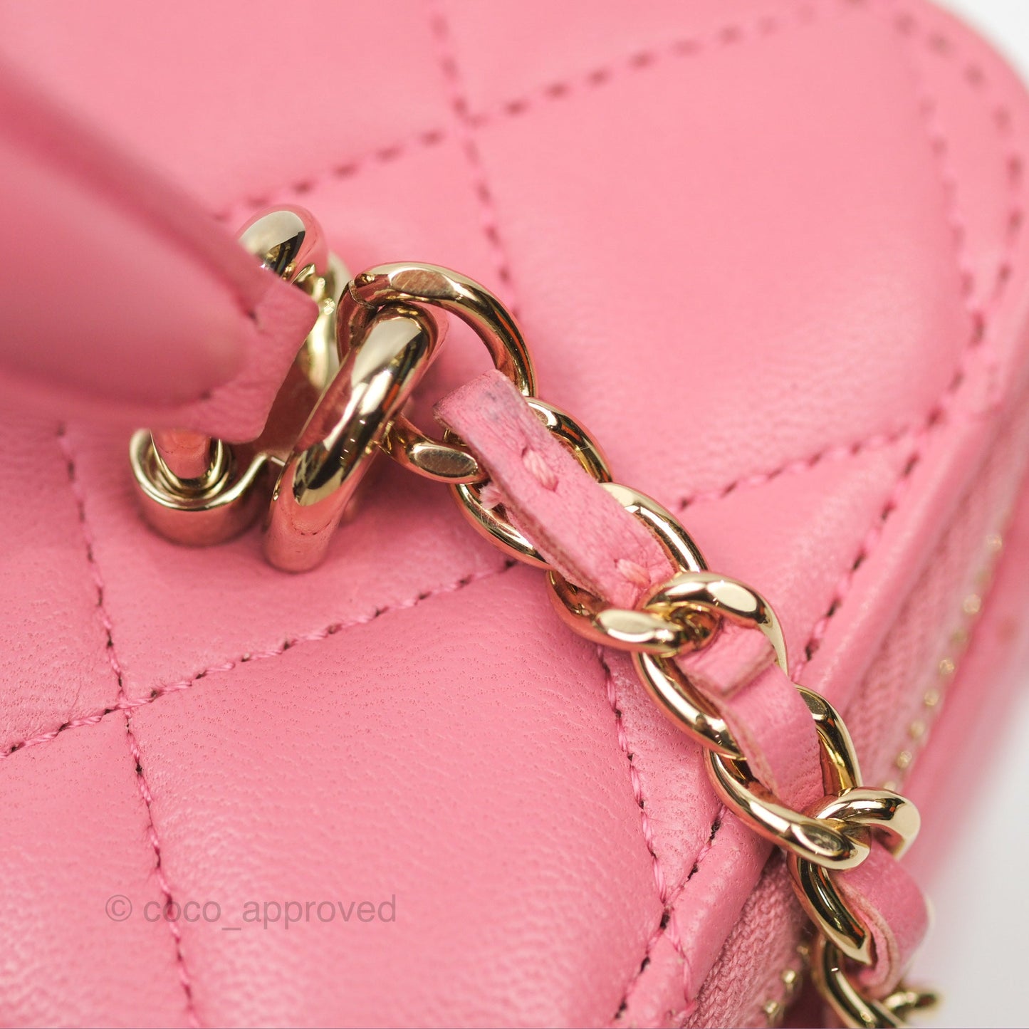 Chanel Vanity Rectangular Top Handle Pink Lambskin Gold Hardware