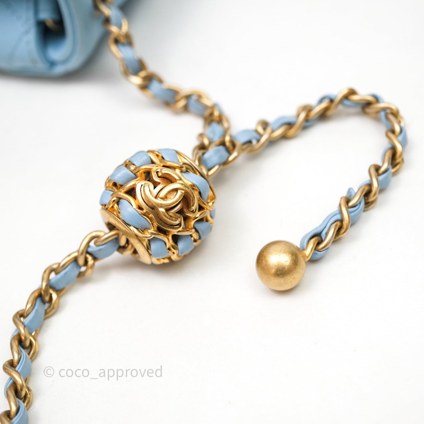 Chanel Mini Rectangular Pearl Crush Quilted Blue Lambskin Aged Gold Hardware