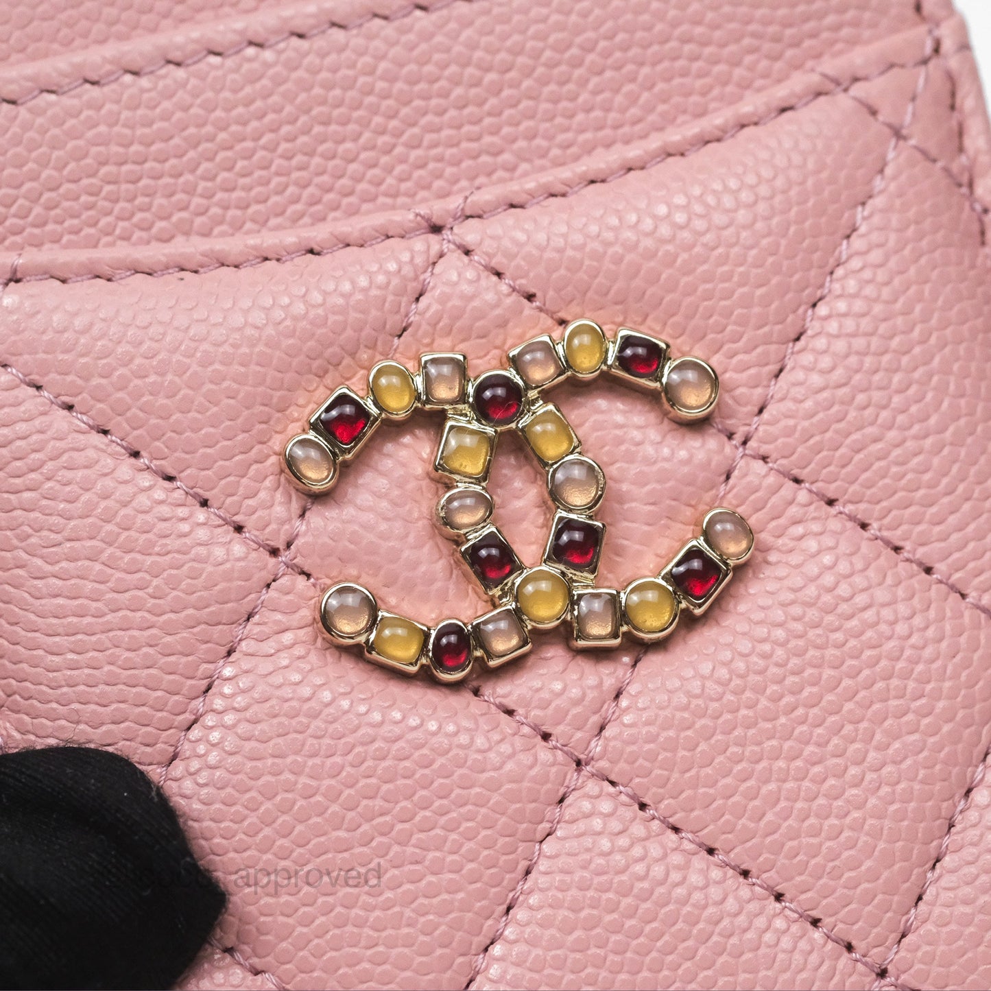 Chanel CC Resin Stone Card Holder Pink Caviar 23K