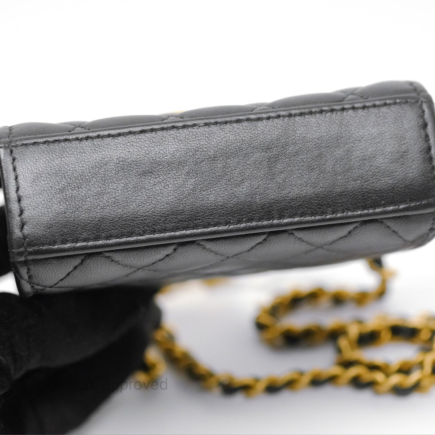 Chanel Mini Enamel Handle Clutch on Chain Black Lambskin Gold Hardware 22B