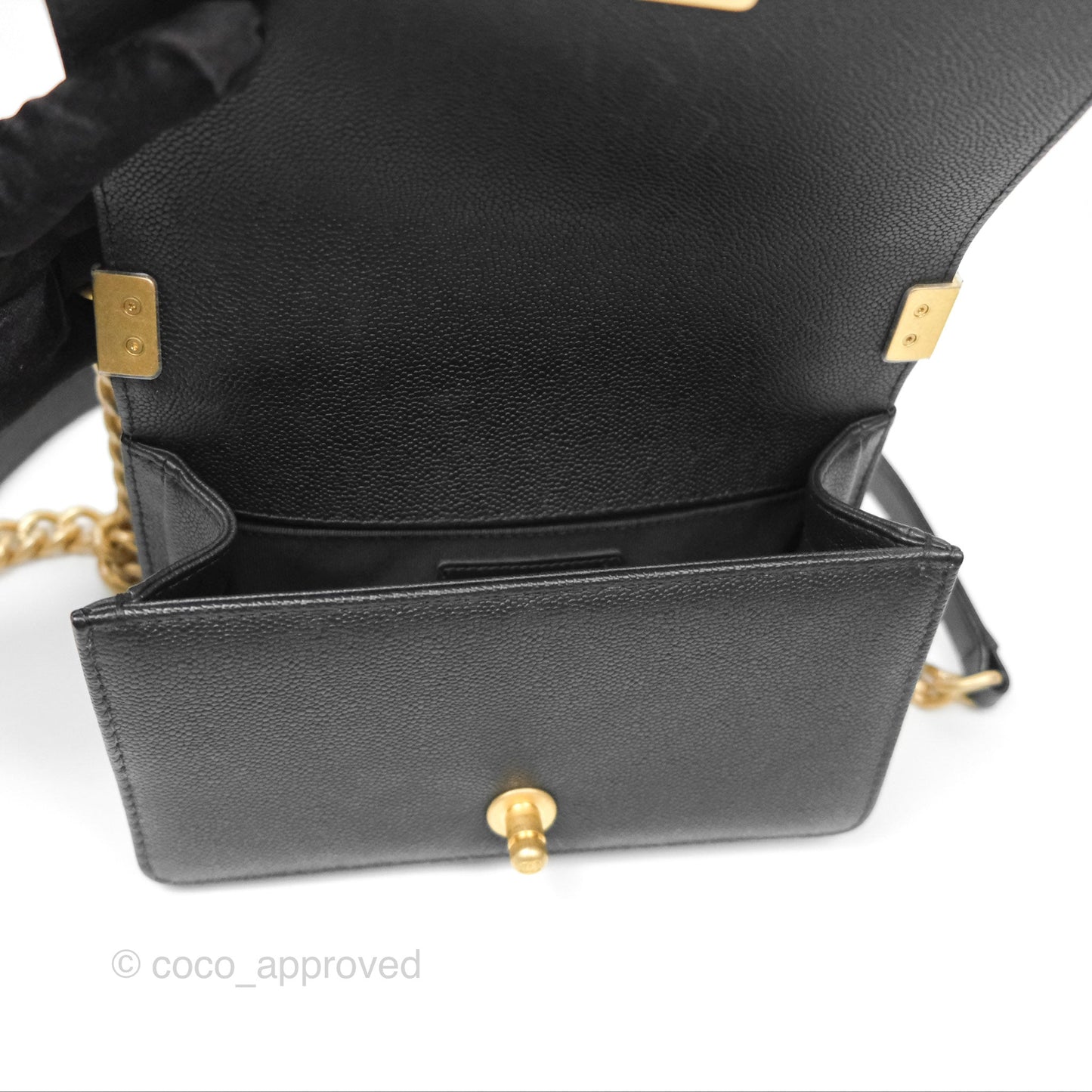 Chanel Small Chain Around Boy Quilted Black Caviar Aged Gold Hardware