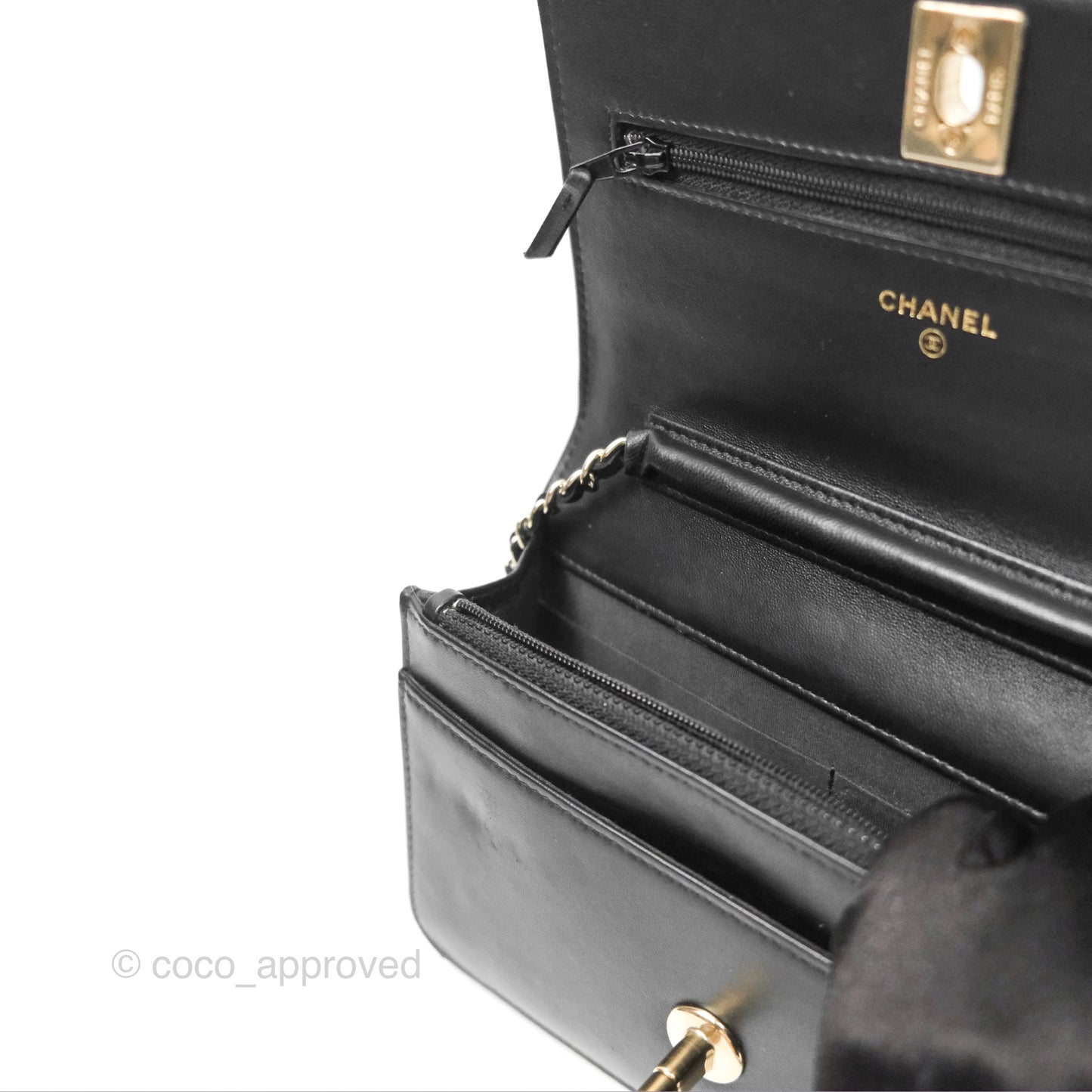 Chanel Wallet On Chain WOC Black Patent Lambskin Gold Hardware