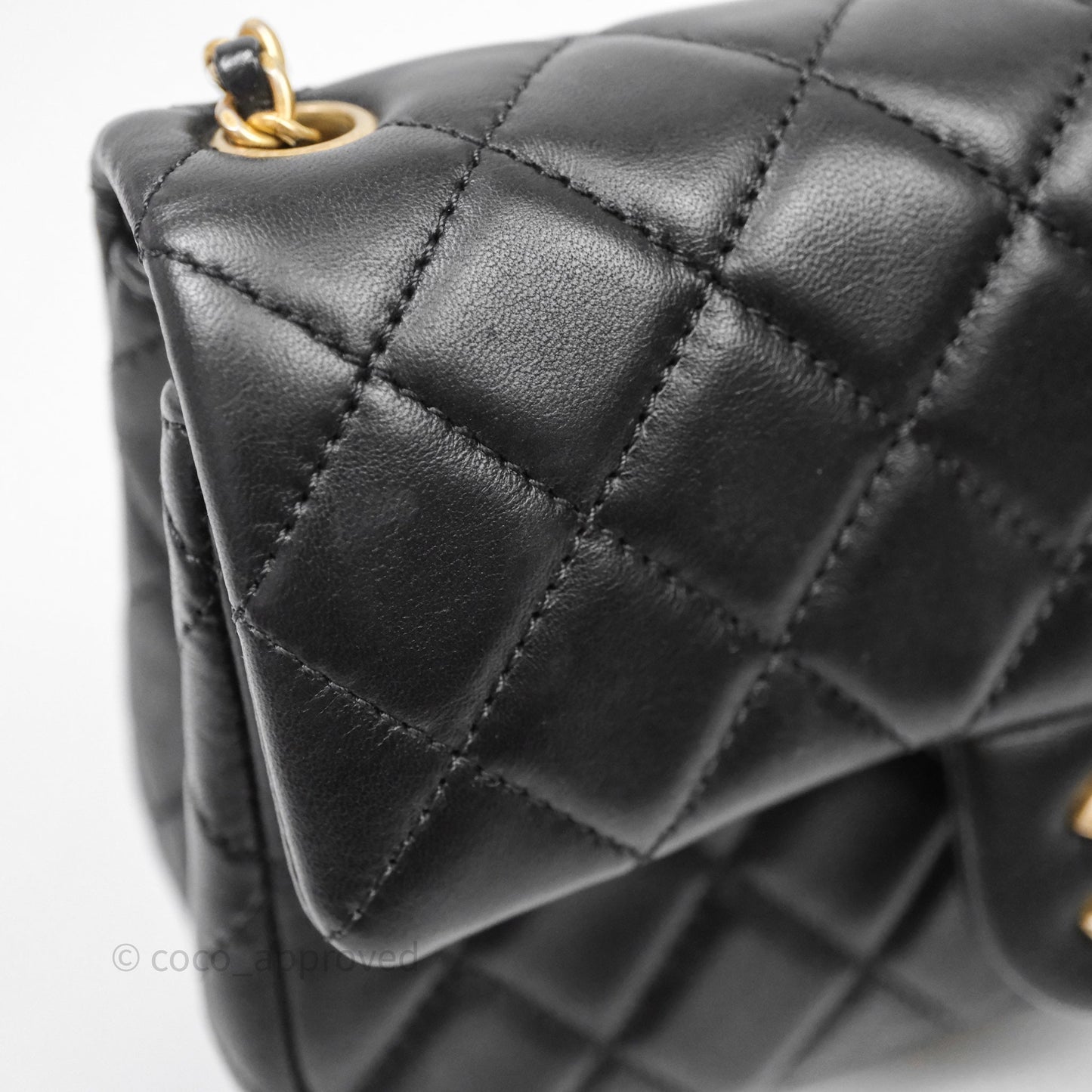 Chanel Mini Rectangular Pearl Crush Quilted Black Lambskin Aged Gold Hardware