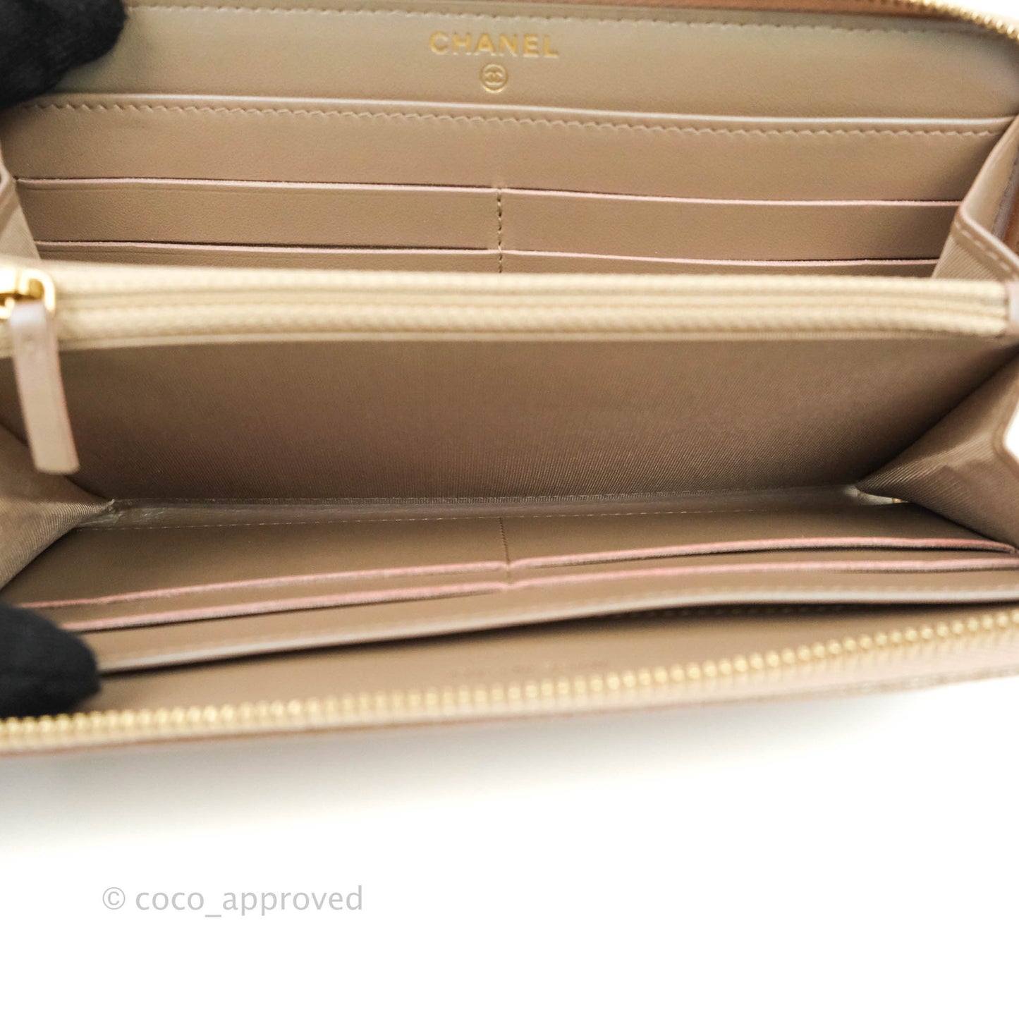 Chanel Quilted Zip Around Long Wallet Iridescent Beige Caviar Gold Hardware 19S