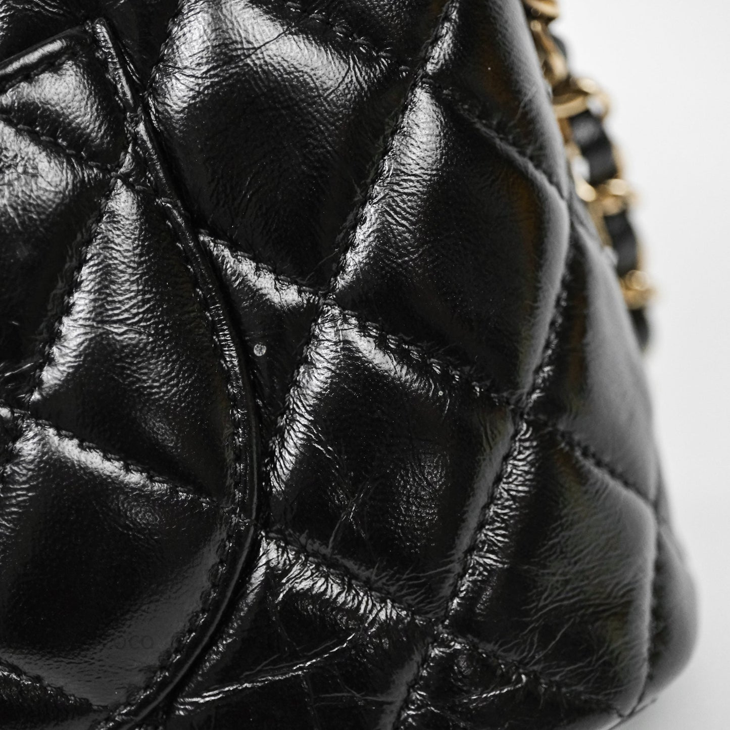 Chanel Handle Clutch with Chain Black Shiny Lambskin Gold Hardware