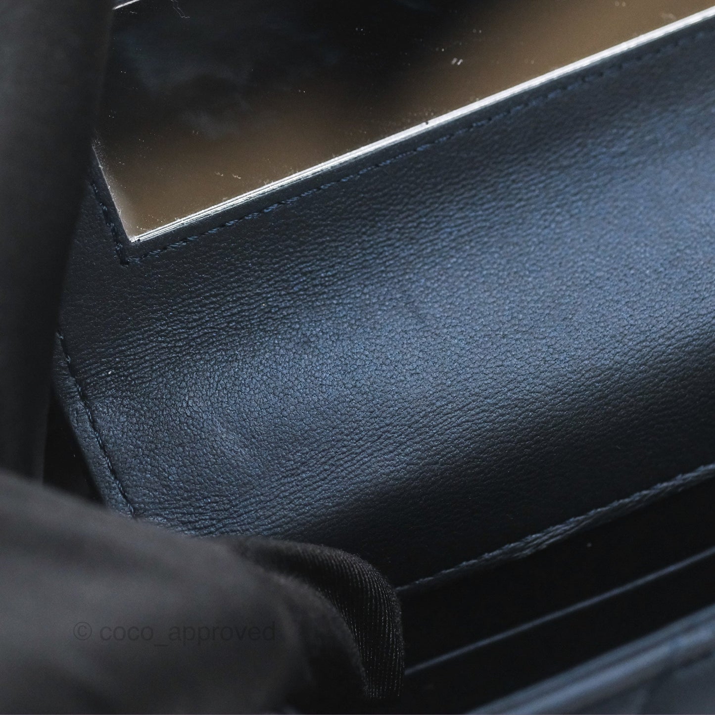 Chanel Mini Handle Clutch With Chain Iridescent Dark Navy Lambskin Gold Hardware