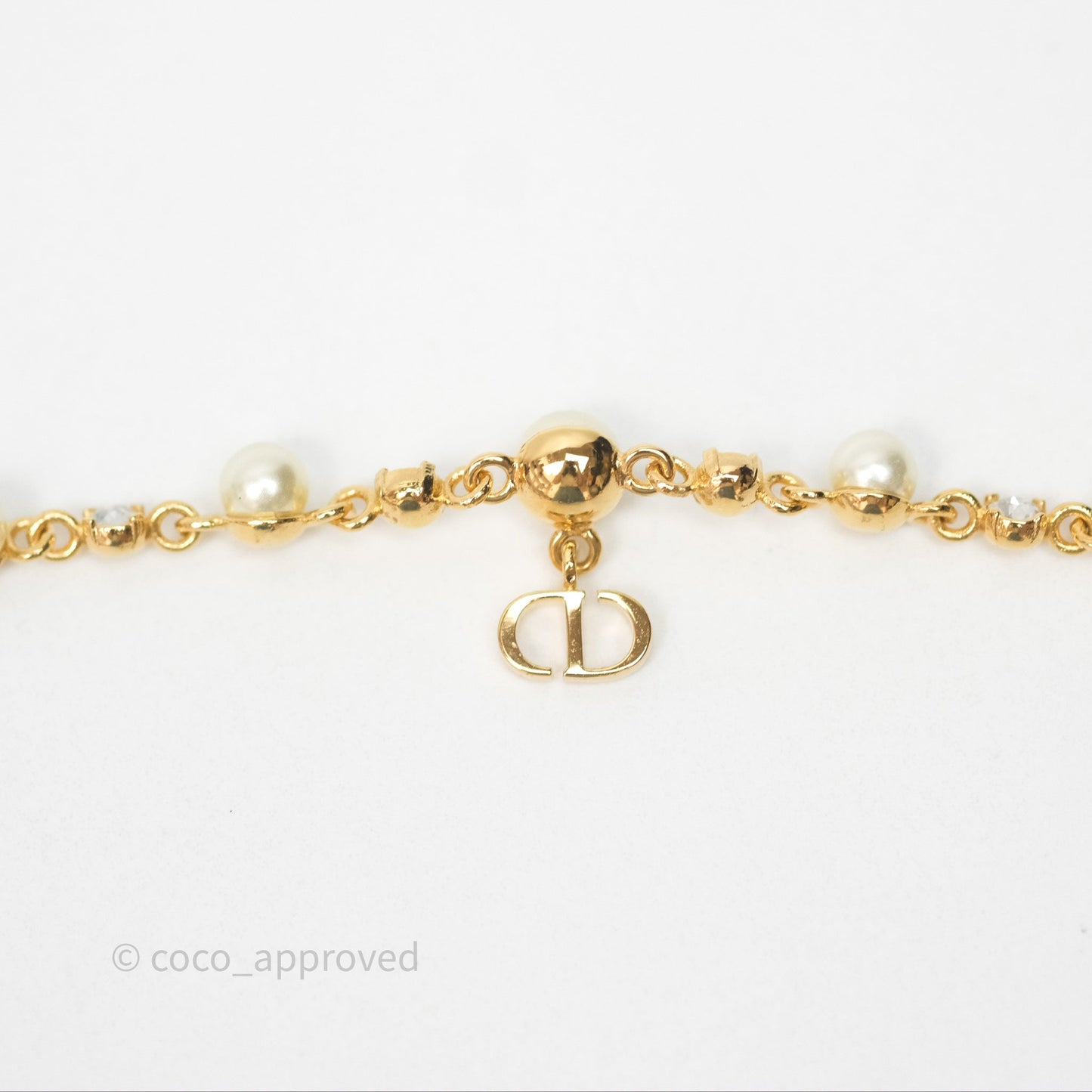 Christian Dior Petit CD Treasure Necklace Pearls Gold Tone