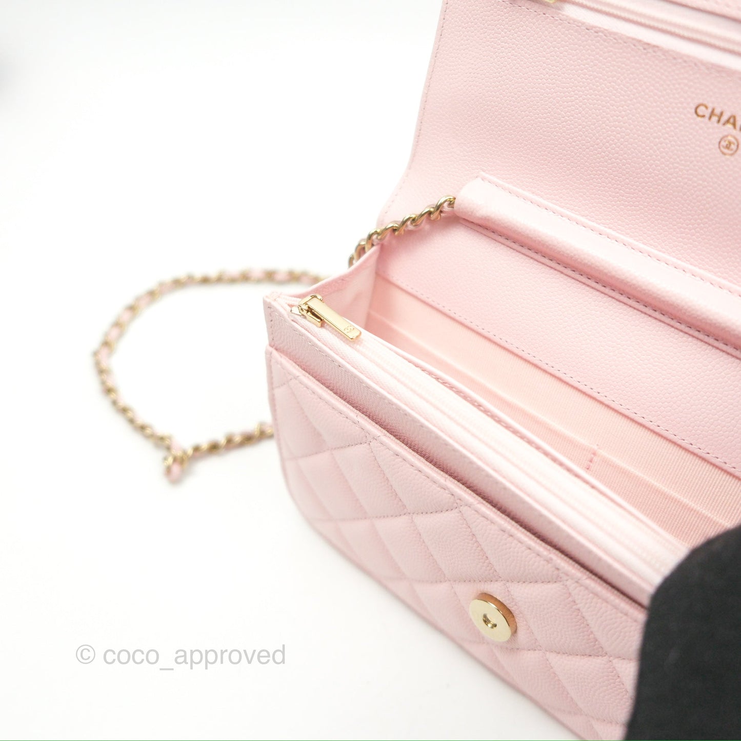 Chanel Quilted Classic Wallet On Chain WOC Pink Caviar Gold Hardware