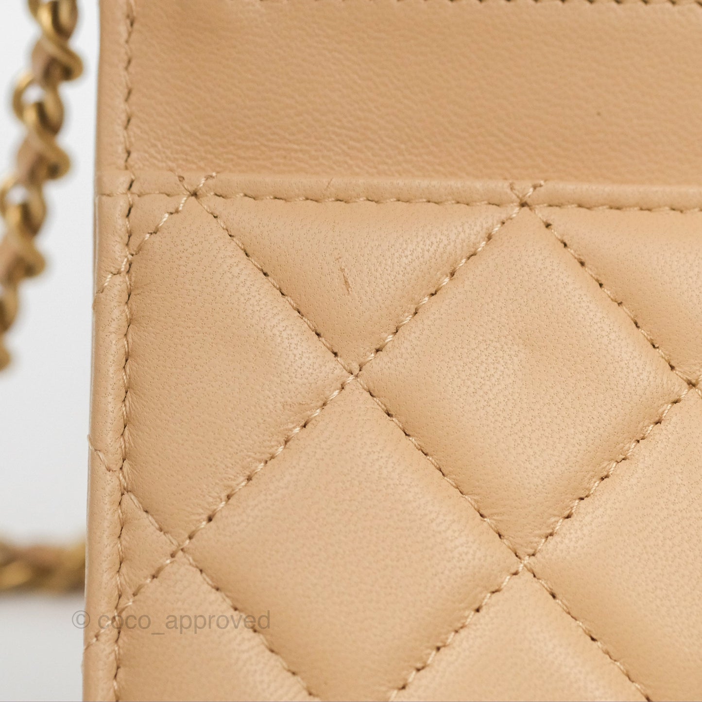 Chanel Quilted Pearl Crush Wallet on Chain WOC Beige Lambskin Aged Gold Hardware