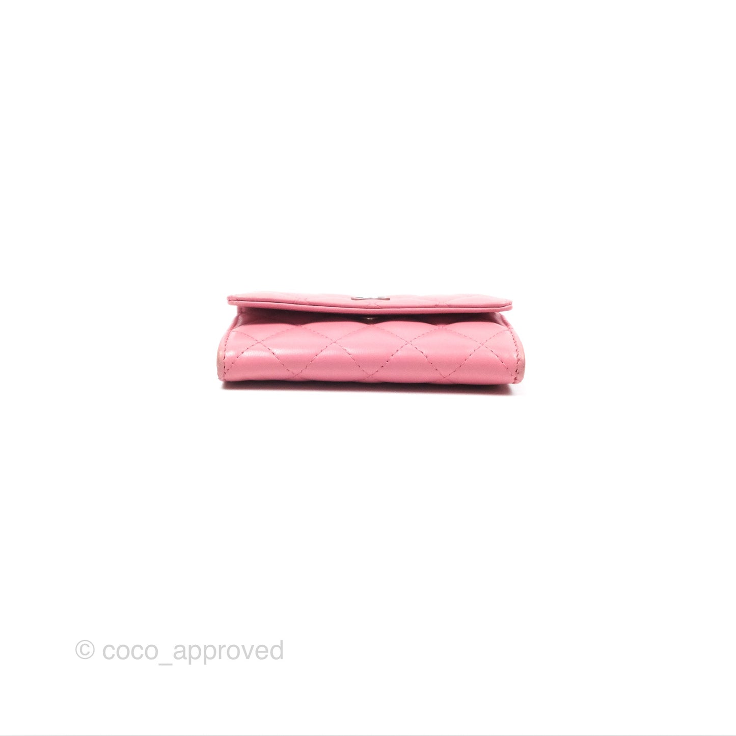Chanel Quilted Flap Card Holder Pink Lambskin Silver Hardware