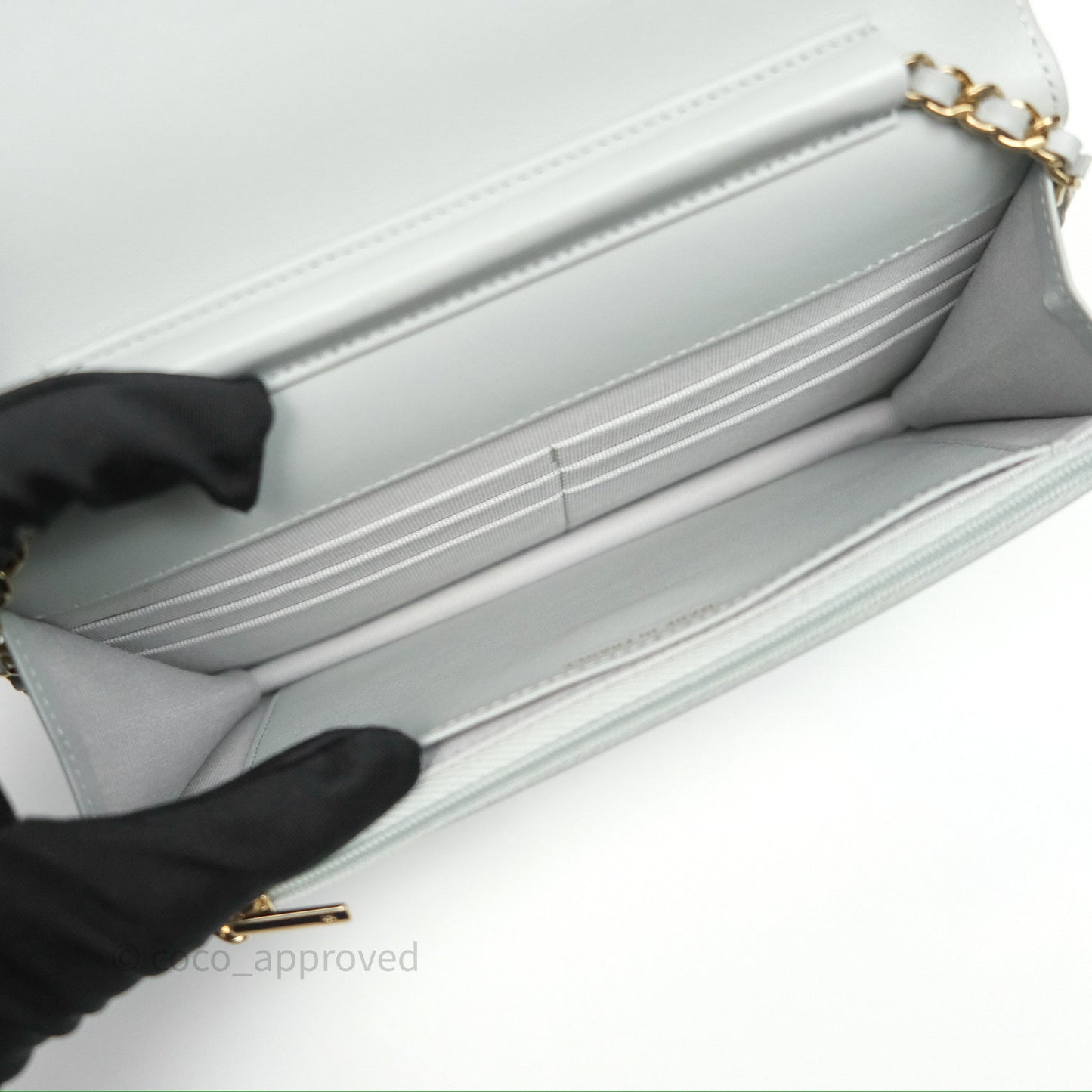 Chanel Classic Quilted Wallet on Chain WOC Grey Lambskin Gold Hardware