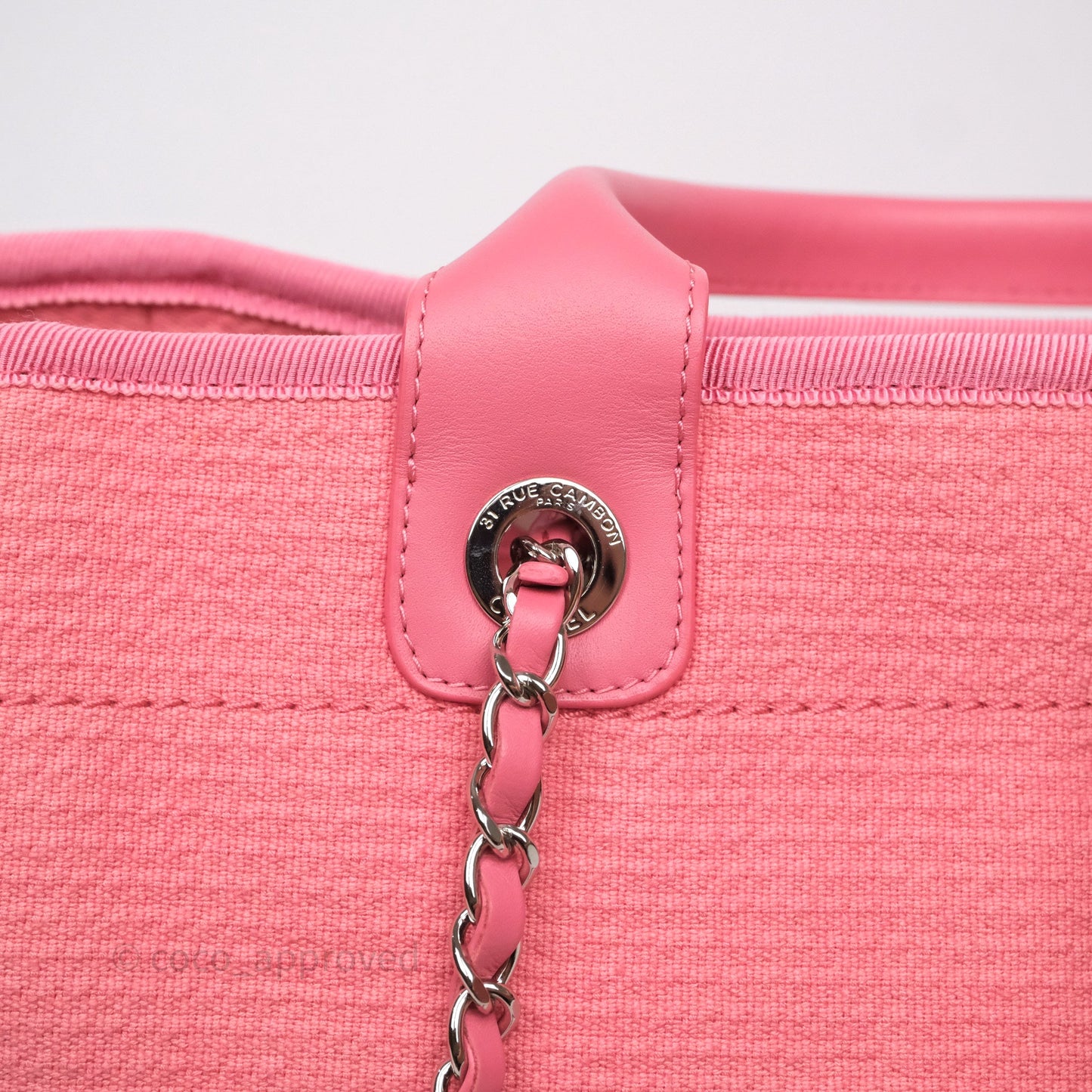 Chanel New Small Deauville Tote Pink Cotton Sliver Hardware