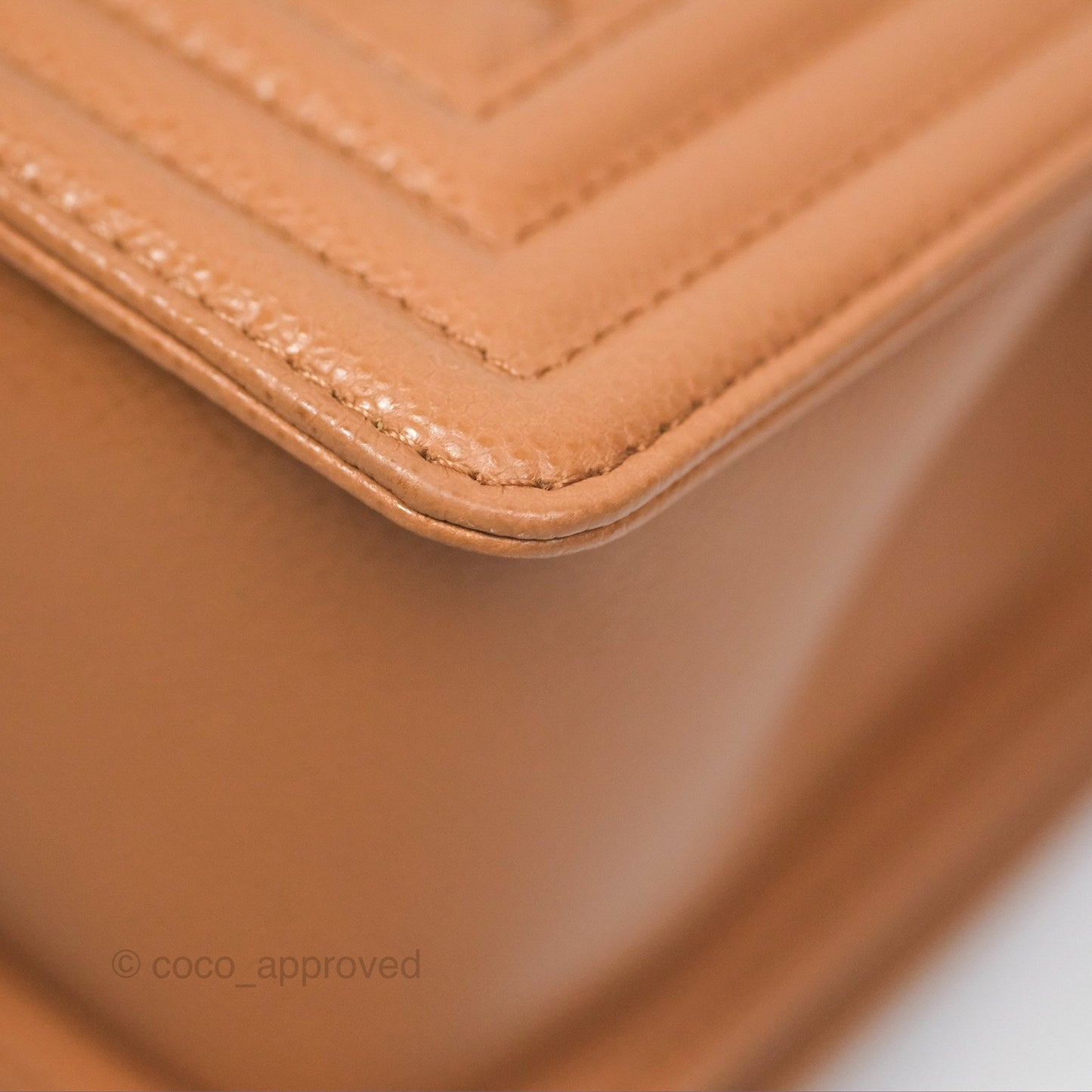 Chanel Quilted Medium Boy Dark Caramel Beige Caviar Gold Hardware