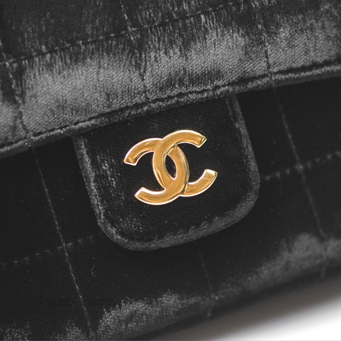 Chanel Vintage Mini Chocolate Bar Camellia Flap Black Velvet Gold Hardware