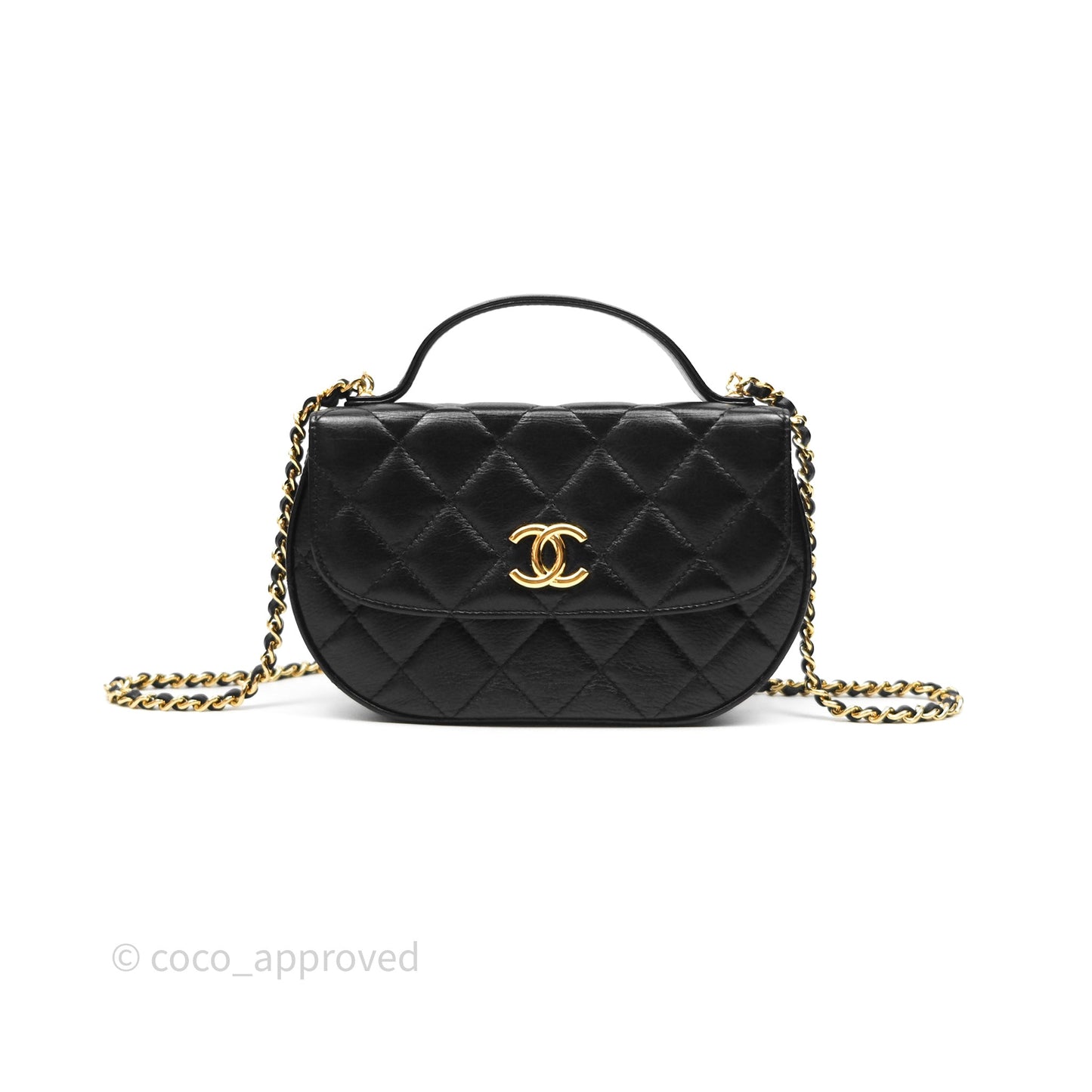 Chanel Quilted Phone Holder with Chain Black Shiny Calfskin Gold Hardware 23A