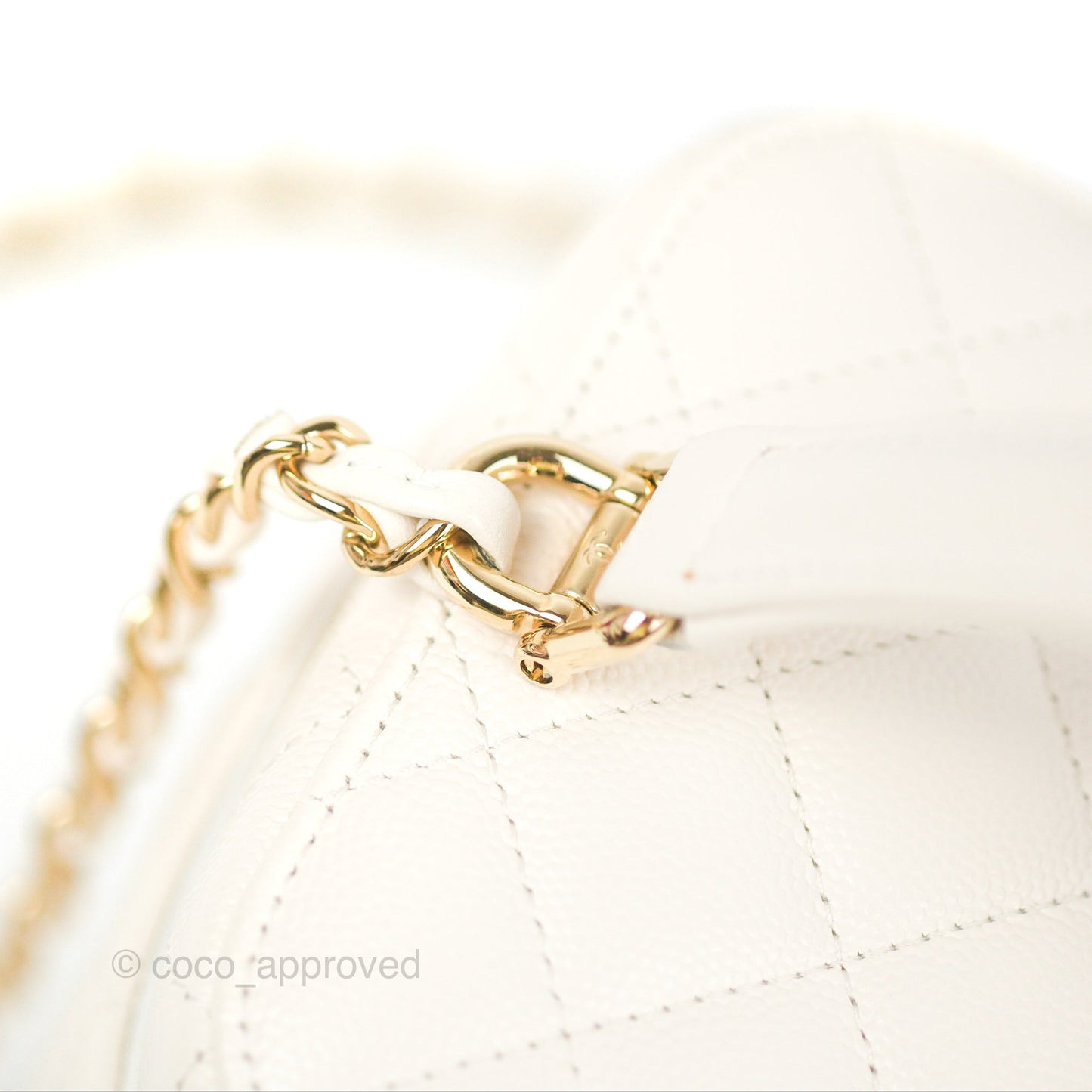 Chanel Quilted Top Handle Vanity Case White Caviar Gold Hardware