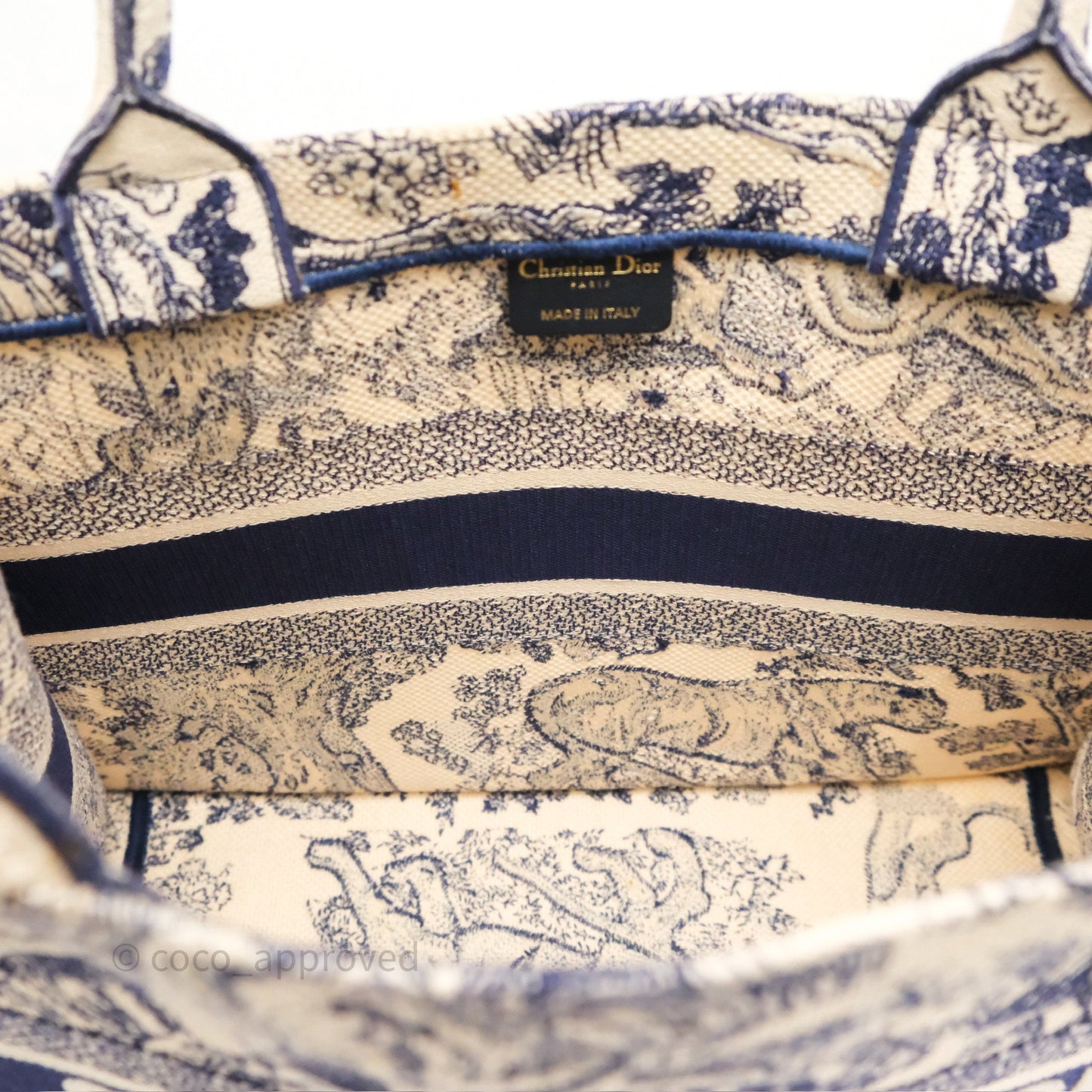 Dior Medium Book Tote White/Blue Toile De Jouy Embroidered Canvas