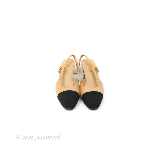 Chanel Classic Slingback Beige Black Leather Size 36