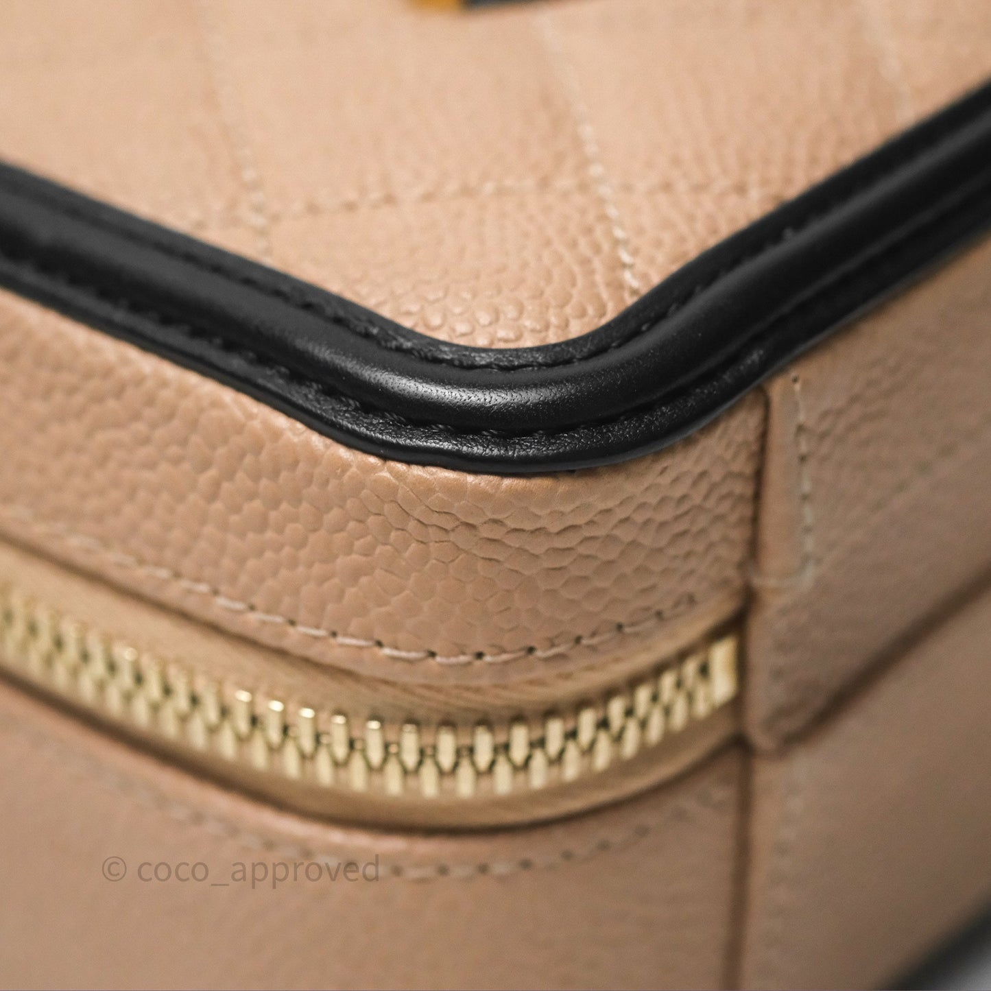 Chanel Quilted Small CC Filigree Vanity Case Beige Black Caviar Gold Hardware