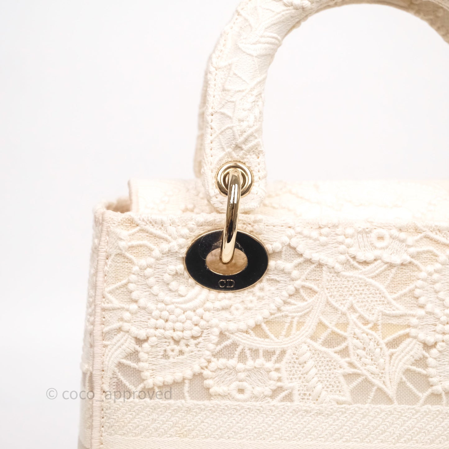 Christian Dior Lace Medium Lady Dior Ivory White Gold Hardware