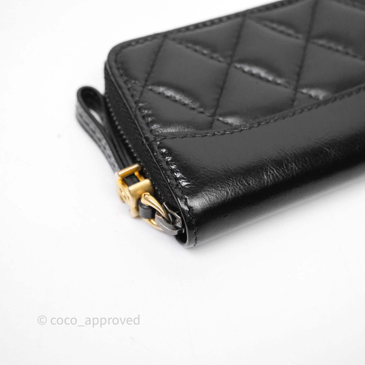 Chanel Quilted Gabrielle Zip Coin Purse Black Lambskin Aged Gold Hardware