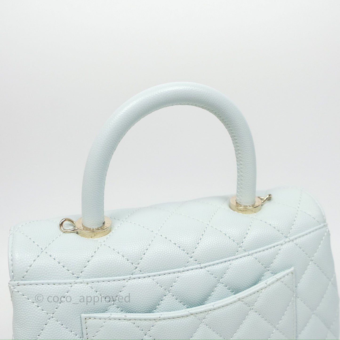 Chanel Small Coco Handle Quilted Light Blue Caviar Gold Hardware