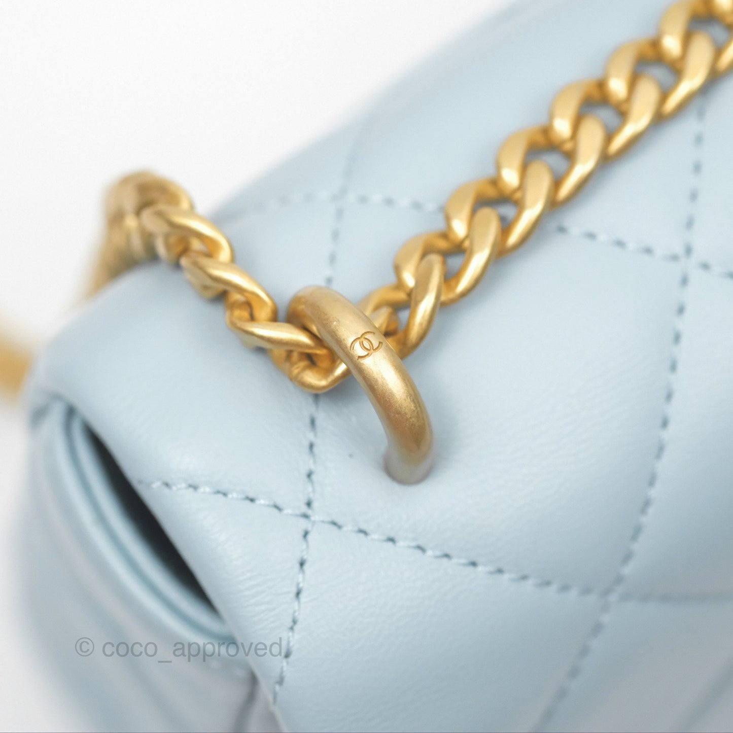 Chanel Quilted Enamel Pending CC Small Square Flap Baby Blue Lambskin 22P