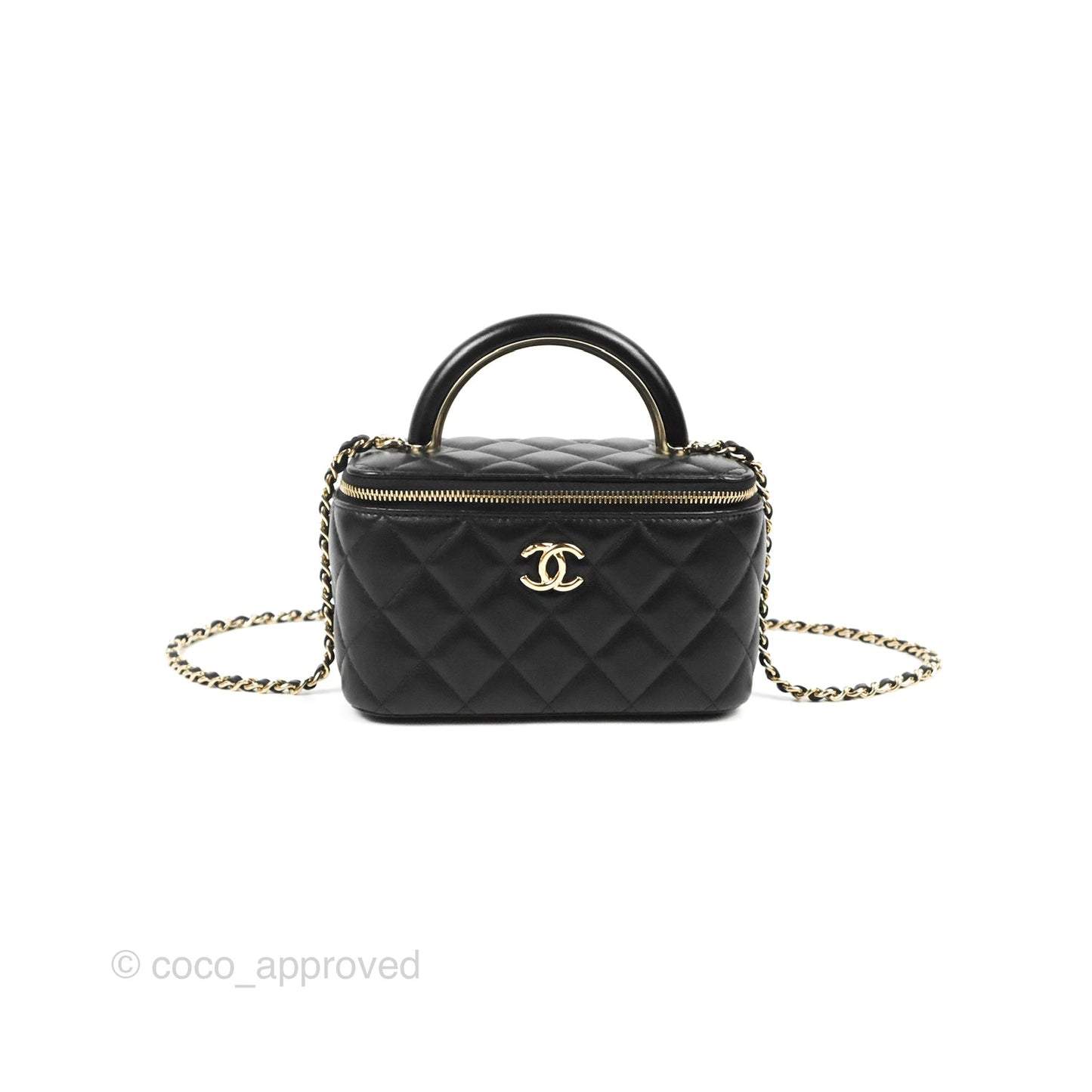 Chanel Vanity Rectangular Top Handle Black Lambskin Gold Hardware