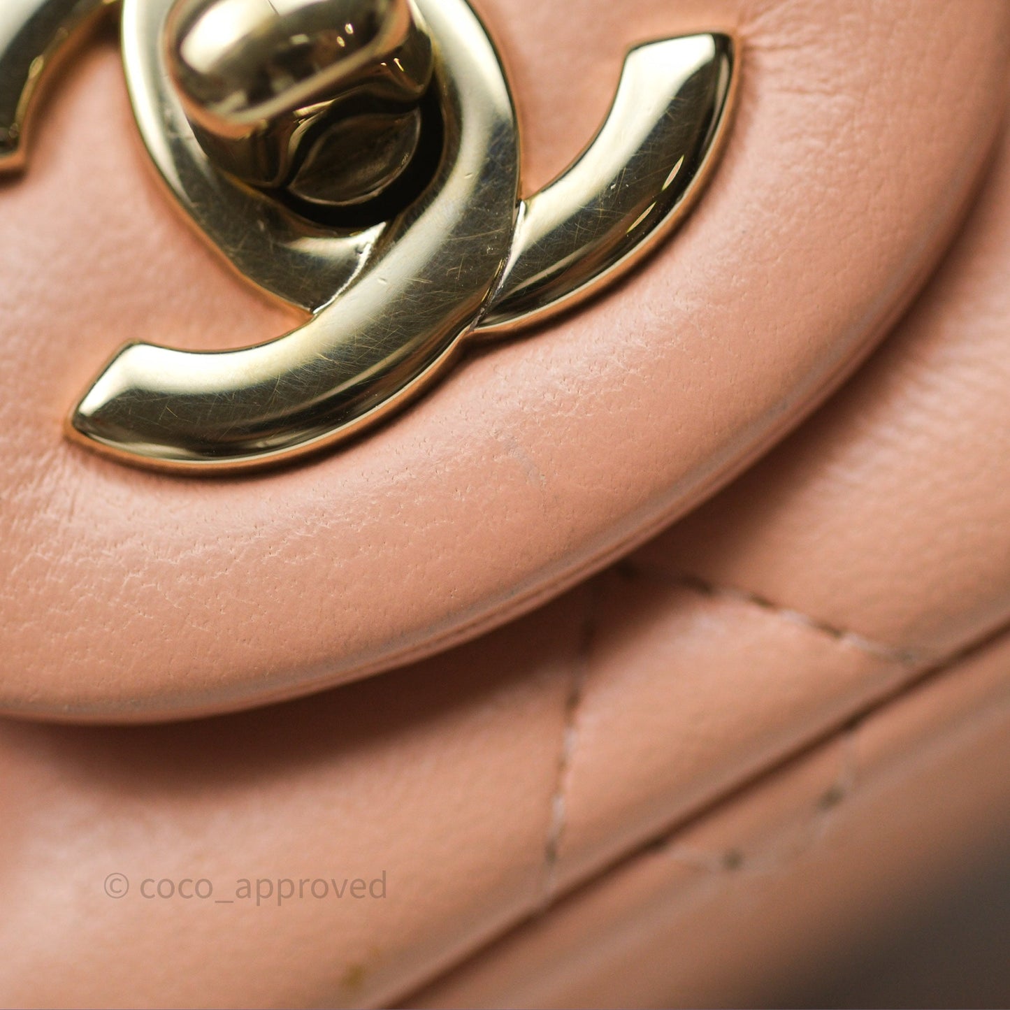 Chanel Mini Square Flap Quilted Beige Pink Lambskin Gold Hardware