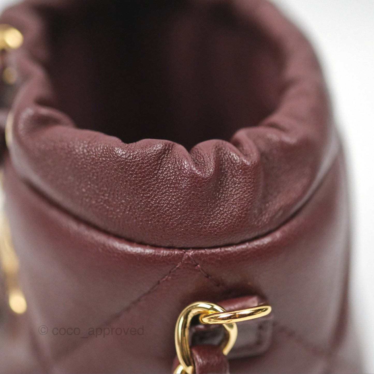 Chanel Mini Bucket Bag with Fluffy Chain Burgundy Lambskin Gold Hardware