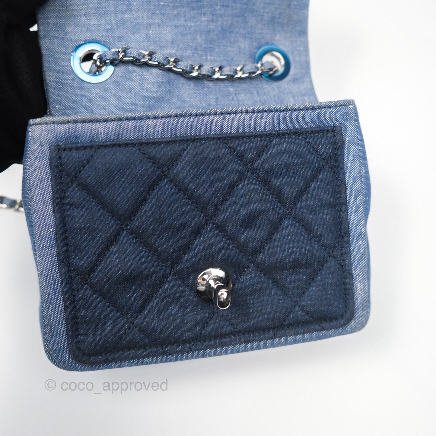 Chanel Quilted Mini Medallion Graphic Denim Blue Silver Hardware