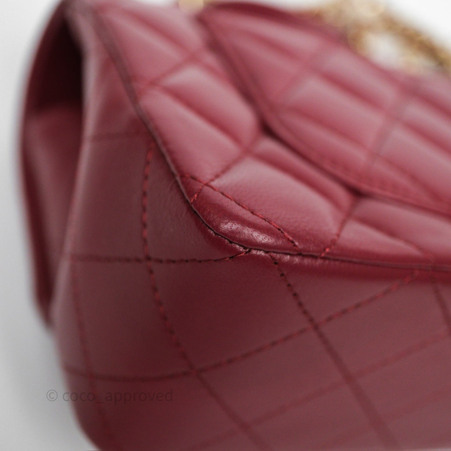 Chanel Top Handle Mini Rectangular Flap Dark Red Lambskin Gold Hardware