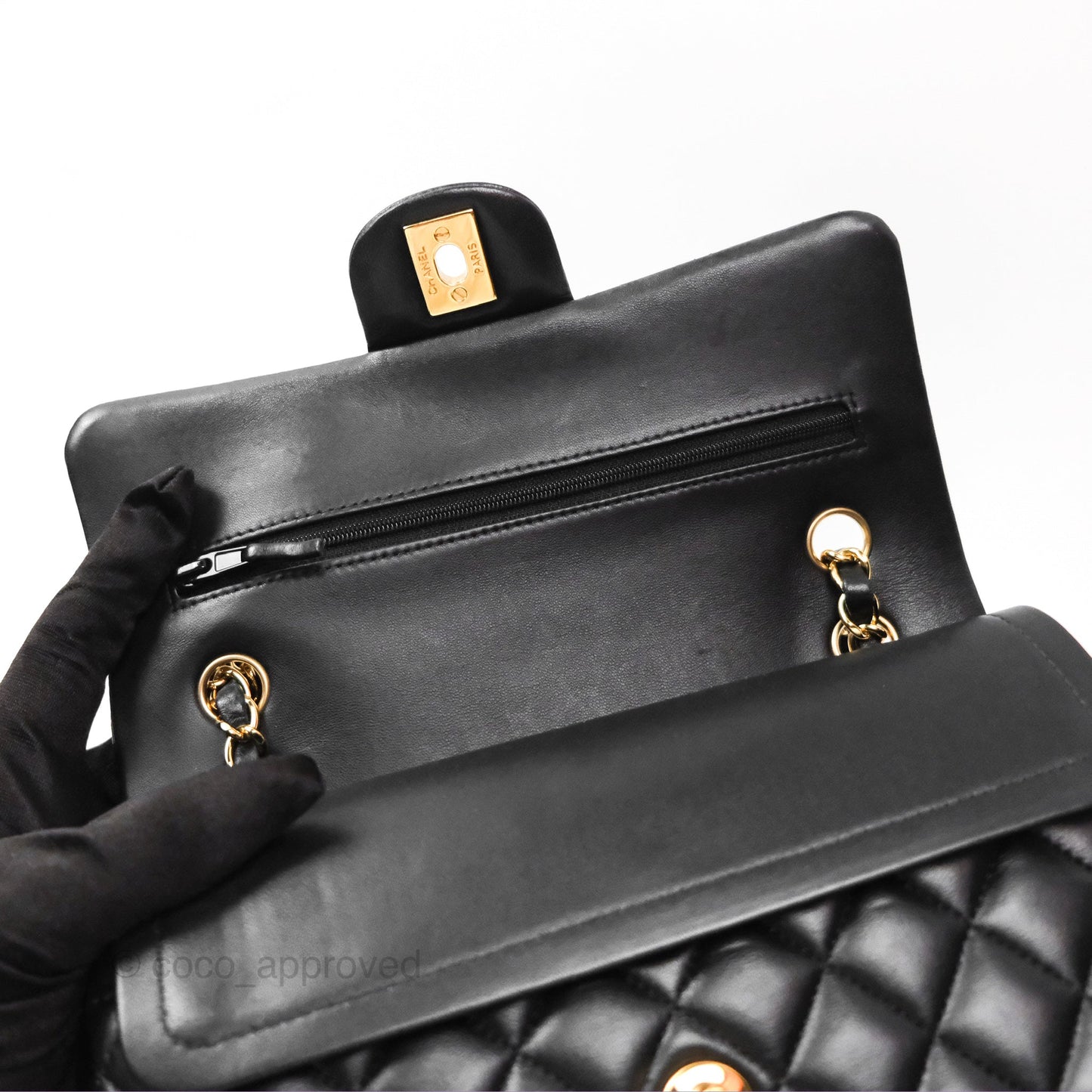 Chanel Small Classic Quilted Flap Black Lambskin Gold Hardware