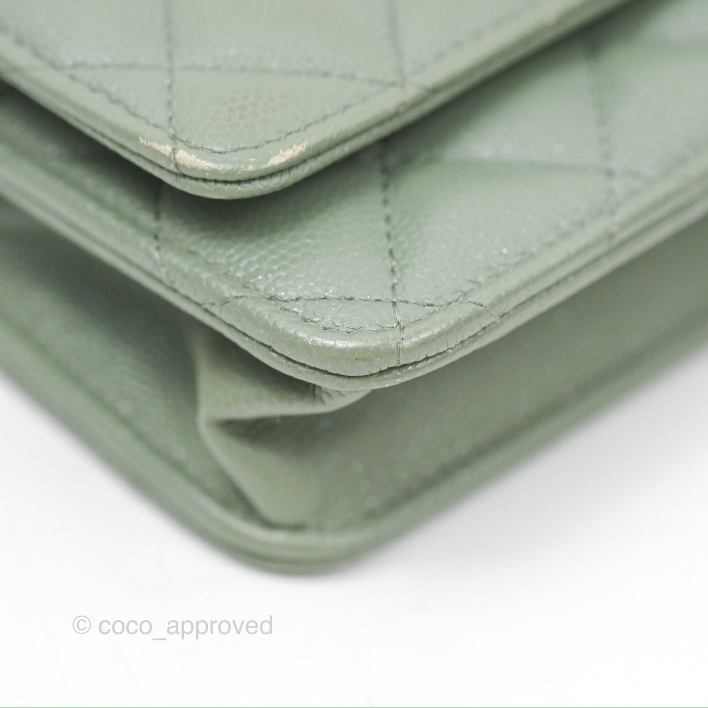 Chanel Classic Quilted Wallet On Chain WOC Glitter Dark Tiffany Green Caviar Aged Gold Hardware