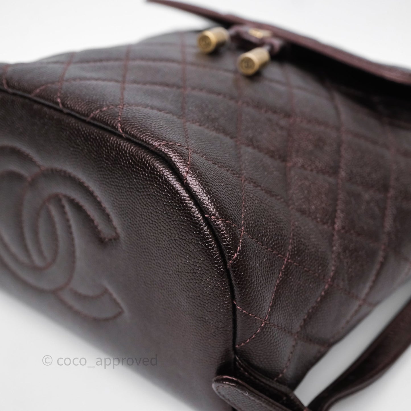 Chanel Quilted Filigree Backpack Iridescent Burgundy Caviar Aged Gold Hardware
